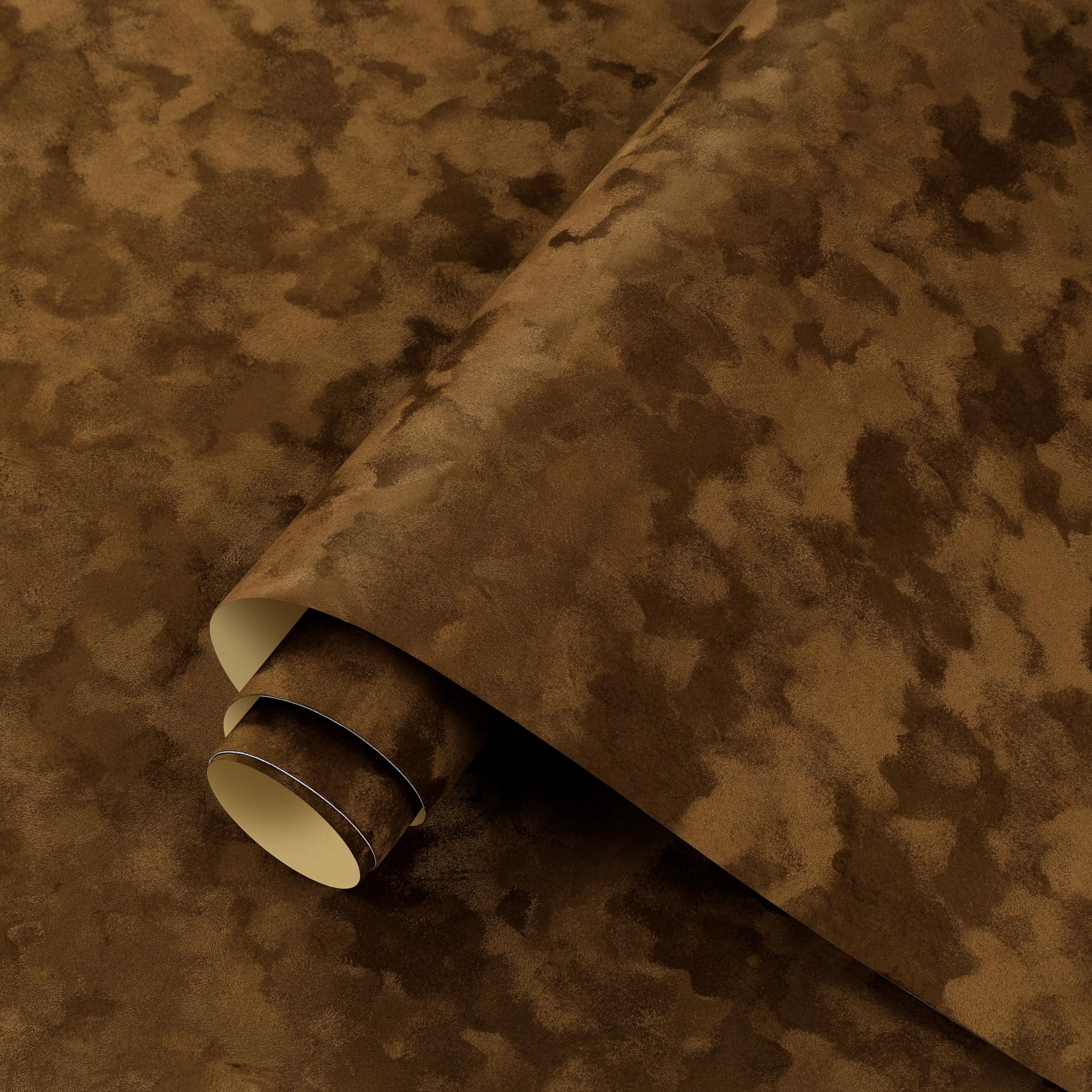 ReWallpaper Peel and Stick Wallpaper Velvet Brown Flock Contact Paper for Furniture Drawers Craft 44.5CMx7M Brown Velvet Fabric Wallpaper for Living Room Bedroom Hallway Vintage Decorative