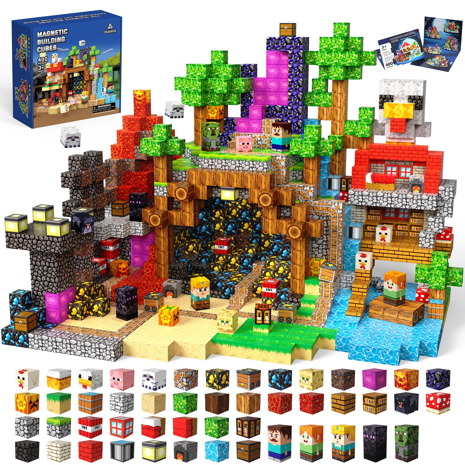 Magnetic Blocks, 400PCS Toys Building Cube Birthday Gifts for Kids | Magnetic Cubes, 0.8 inches Building Blocks, STEM Construction Toys Christmas Birthday Gifts for Kids Boys Girls Mine Forest