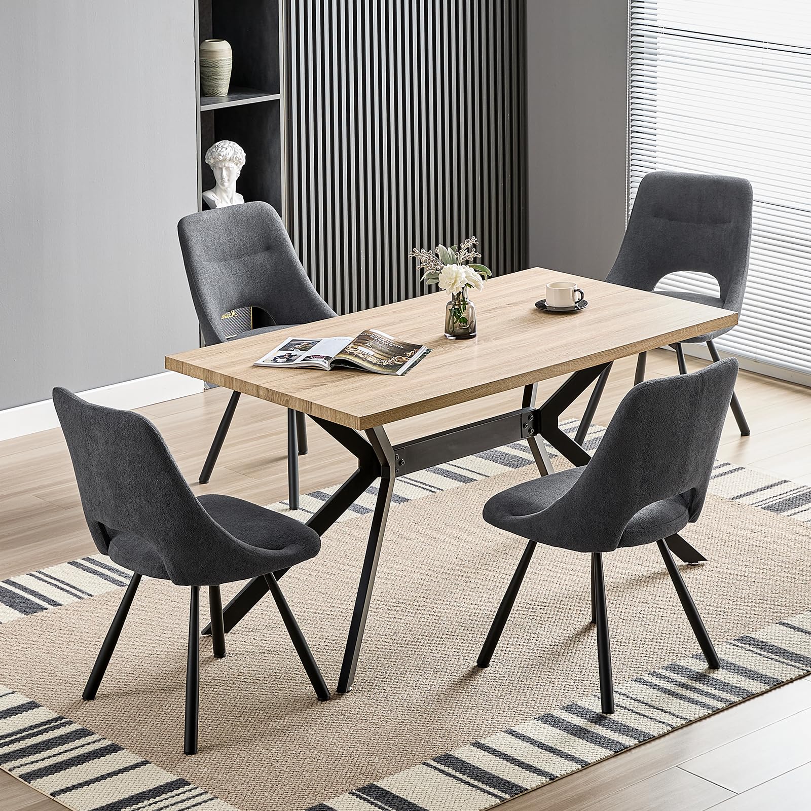 ANVOFONG Set di 6 Sedie da Pranzo Girevoli, Rotazione 180°, Sedia Girevoli, Cotone Cashmere con Piedini in Metallo Nero per Sala da Pranzo, Cucina, Camera da Letto, Grigio Scuro