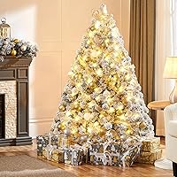 Vista 41 de Yaheetech 7.5ft Pre-lit Spruce Artificial Christmas Tree Snow Flocked Hinges Tree with 550 Multicolor LED Lights & 1284 Branch Tips & Metal Stand