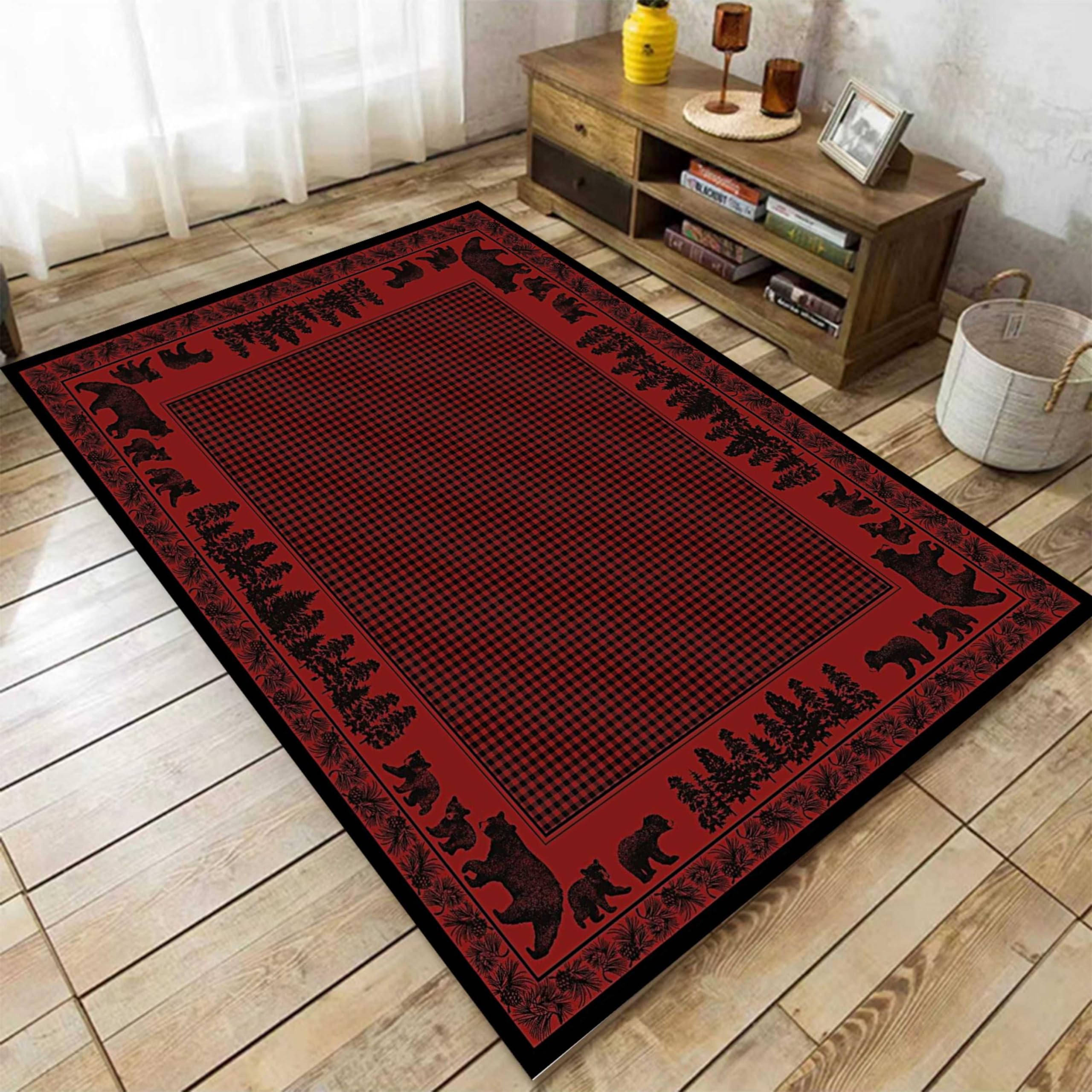 Amazon.com: LHOMKCV Red and Black Buffalo Plaid Area Rugs, 3x4ft