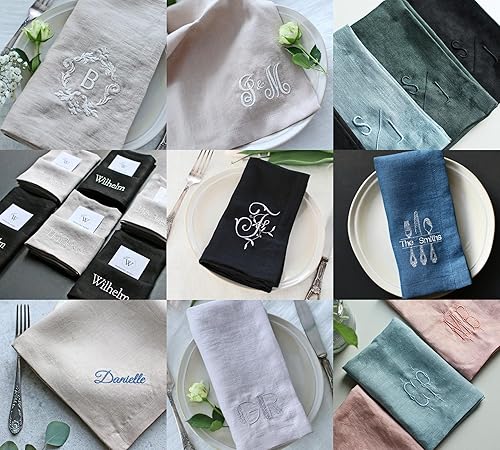 Miniatura 7 de Personalized Napkins Embroidered Any Text Monogram Design Add a Name, premium quality napkins with embroidery, great gift monogrammed napkin for