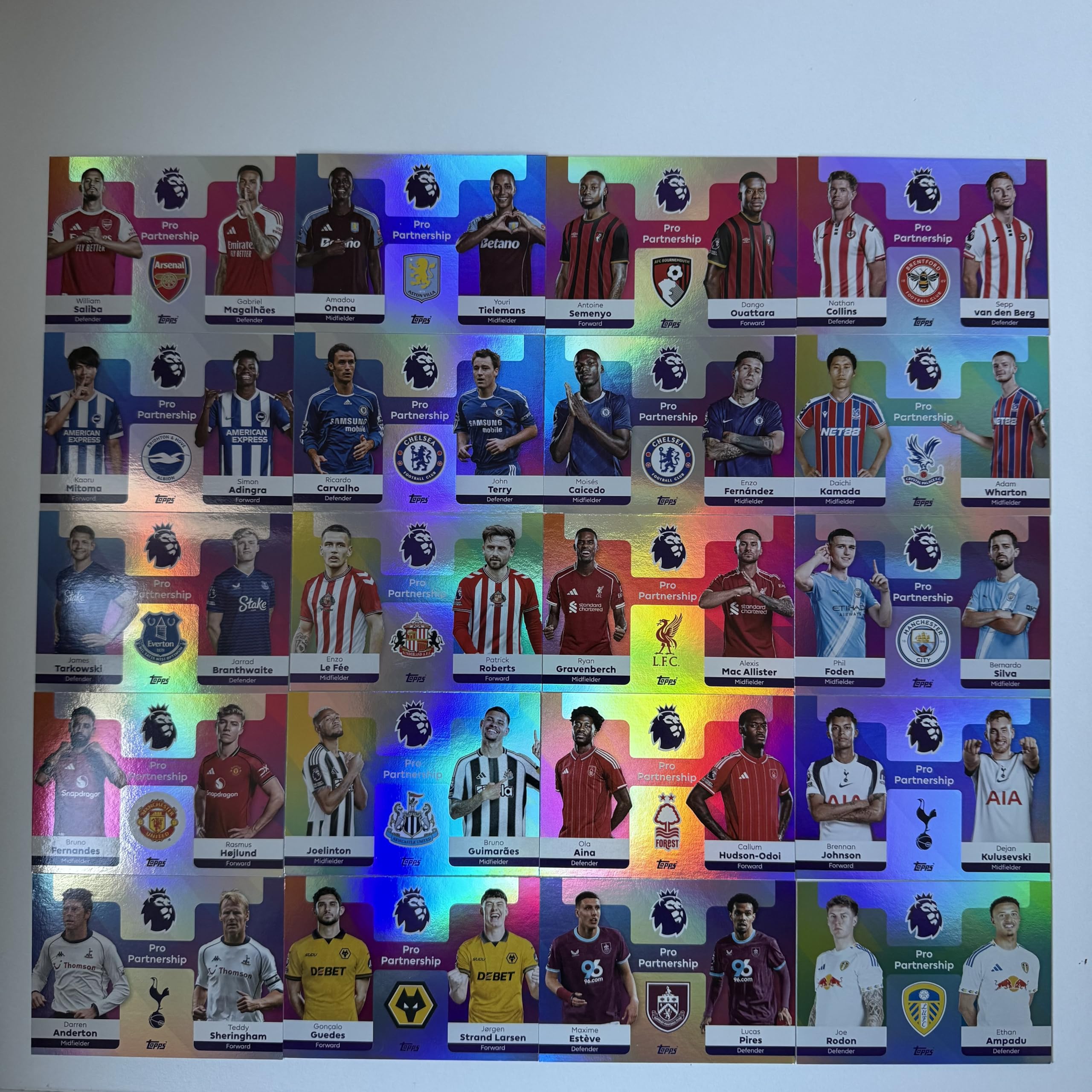 Premier League 2026 Pro Partnerships Full Set of 20 Trading Cards