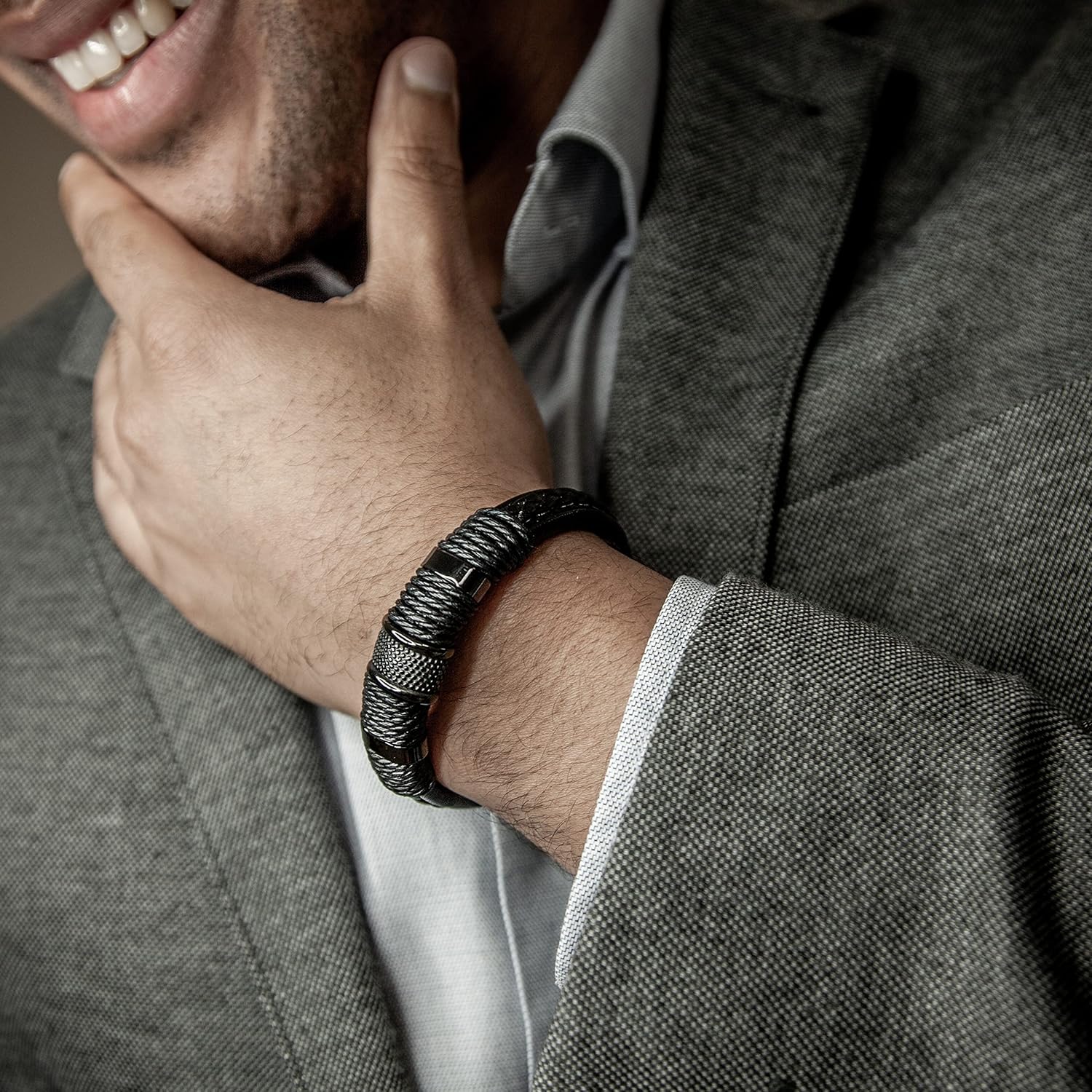 SERASAR Premium Leather Bracelet Men | Stainless Steel Magnetic Clasp | Three Colors | Jewelry Box Included - Image 5