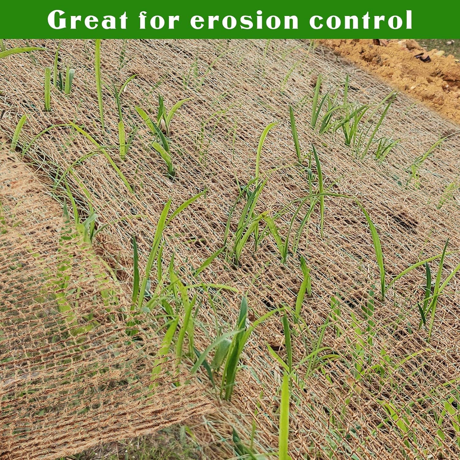 Tranqun Jute Erosion Control W Soil Saver Mesh Blanket Jute Netting with 100 Galvanized 4'' Landscape Staple Burlap Net Cloth for Erosion Control on Hill Slope Riverbank Oceanfront (60 ft L x 4 ft)