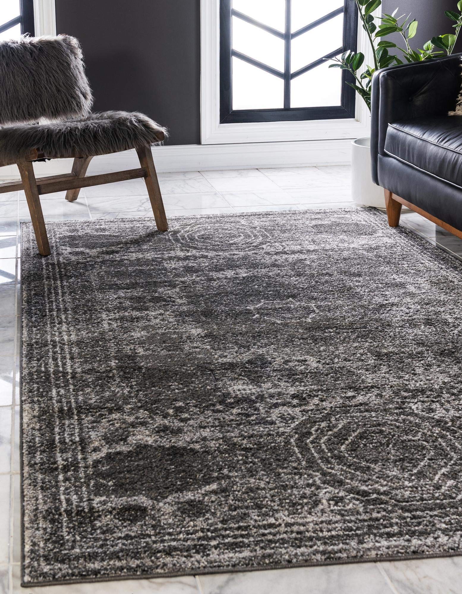 Rugs.com Dover Collection Rug – 2' x 3' Dark Gray Low-Pile Rug Perfect for Entryways, Kitchens, Breakfast Nooks, Accent Pieces