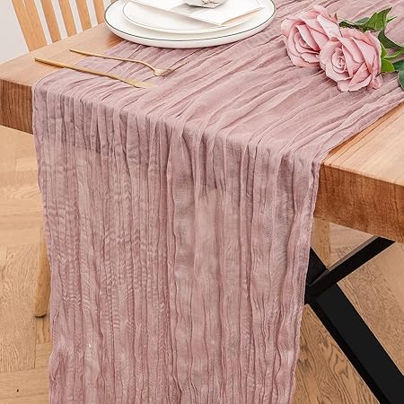 DOLOPL Dusty Rose Cheesecloth Table Runner 15ft Boho Gauze Cheese Cloth Table Runner Rustic Sheer Runner for Wedding Bridal Baby Shower Birthday Party Cake Table Decorations - Extra Long 180 Inches