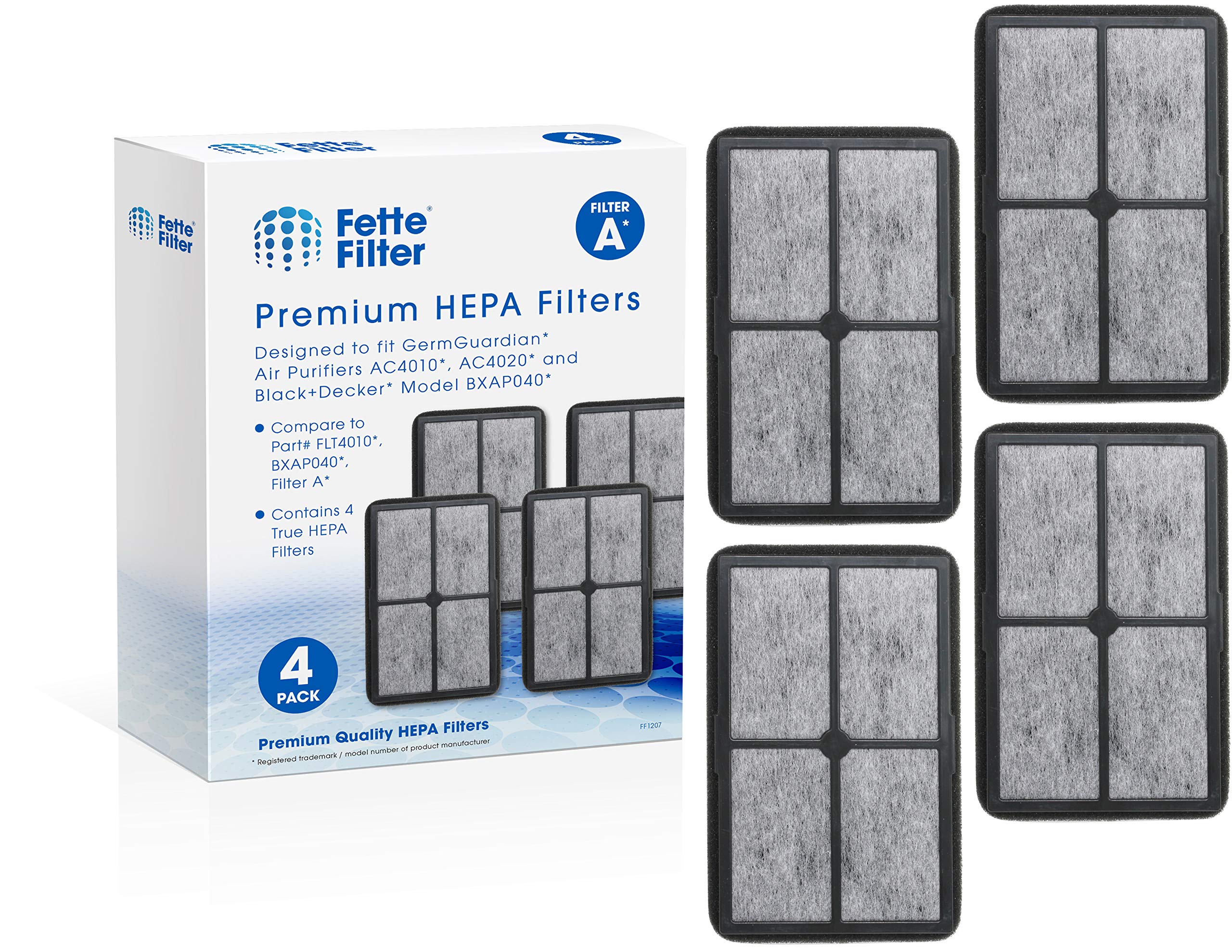 Fette Filter - FLT4010 Replacement Filter Compatible with GermGuardian Filter A for Models AC4010 & AC4020 Series and Black + Decker Model BXAP040 Air Purifiers - Pack of 4