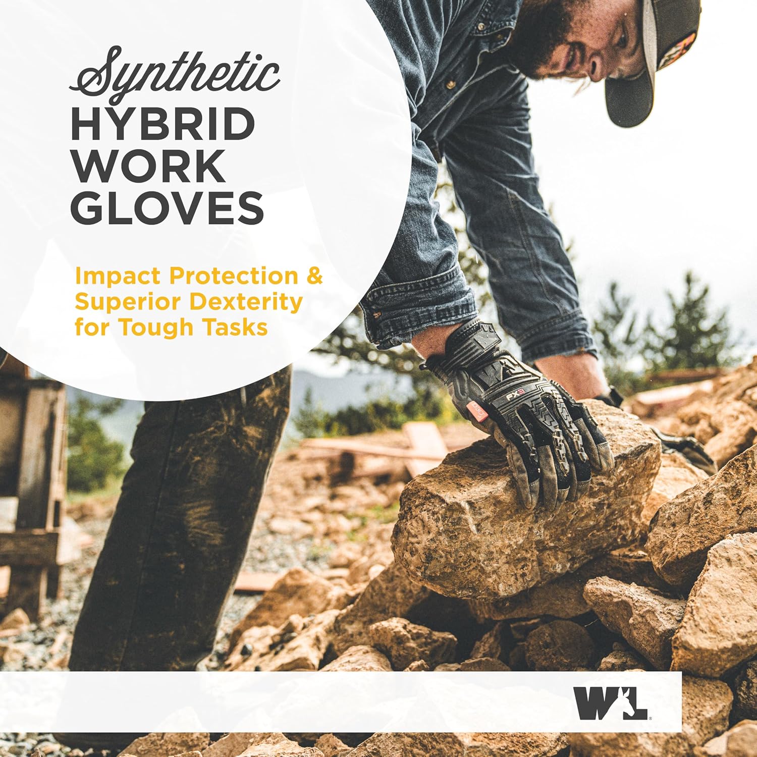 Wells Lamont FX3 Extreme Dexterity Impact Protection Work Gloves – Heavy Duty Construction Gloves for Men – Synthetic Leather, D3O Technology, TPR Knuckle Padding, Adjustable Fit – Black - L - Image 3