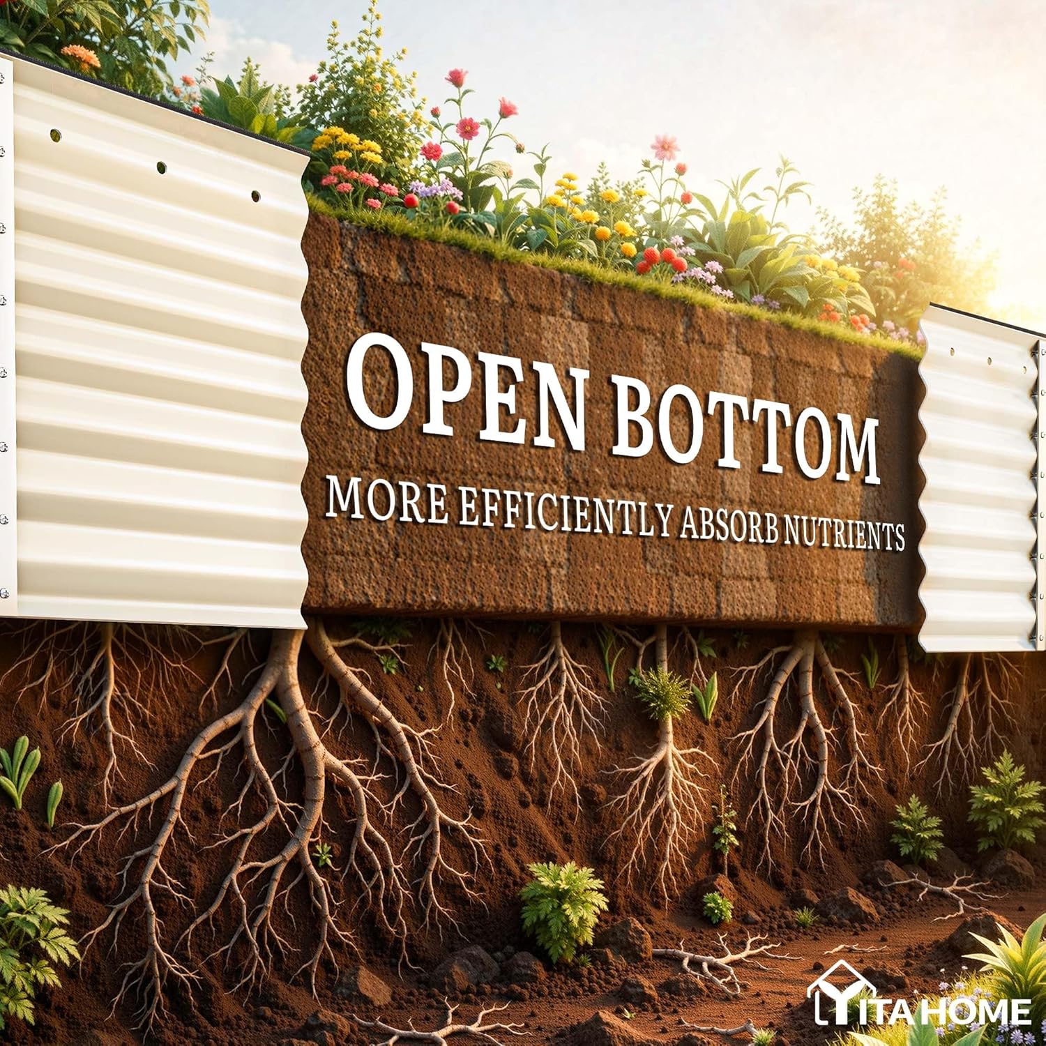 YITAHOME 24" Tall 9 in 1 Large Raised Garden Bed Kit, 8x4x2ft Galvanized Metal Planter Box with Gloves and Safety Rubber, Outdoor Above Ground Planters for Plants Vegetables Flowers, White