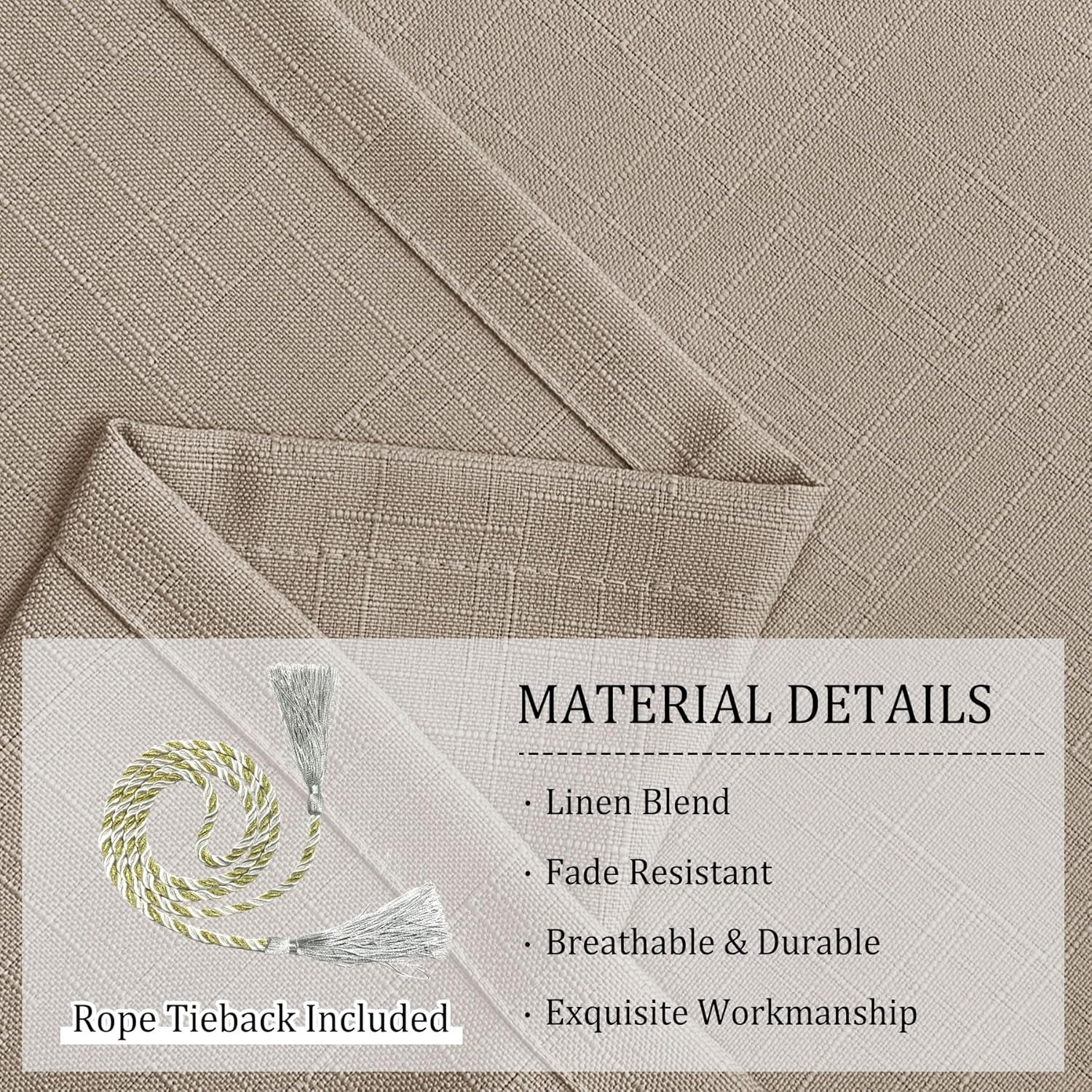 Fcosie Taupe Outdoor Curtains for Patio Waterproof Extra Wide 120 W x 84 L Inch, Rustproof Grommet Linen Curtains Light Reducing Drapes Shades for House Outside Open-air Dining Outdoor Deck, 1 Panel