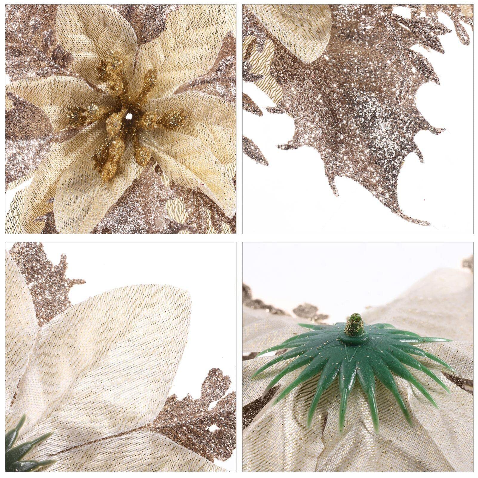 TOYANDONA 12 Stück Weihnachten Glitter Weihnachtsstern Künstliche Blumen Dekorationen mit Clips und Stielen Glitzer Weihnachtsbaum Weihnachtsstern Dekorationen für Weihnachten Hochzeit Neujahr