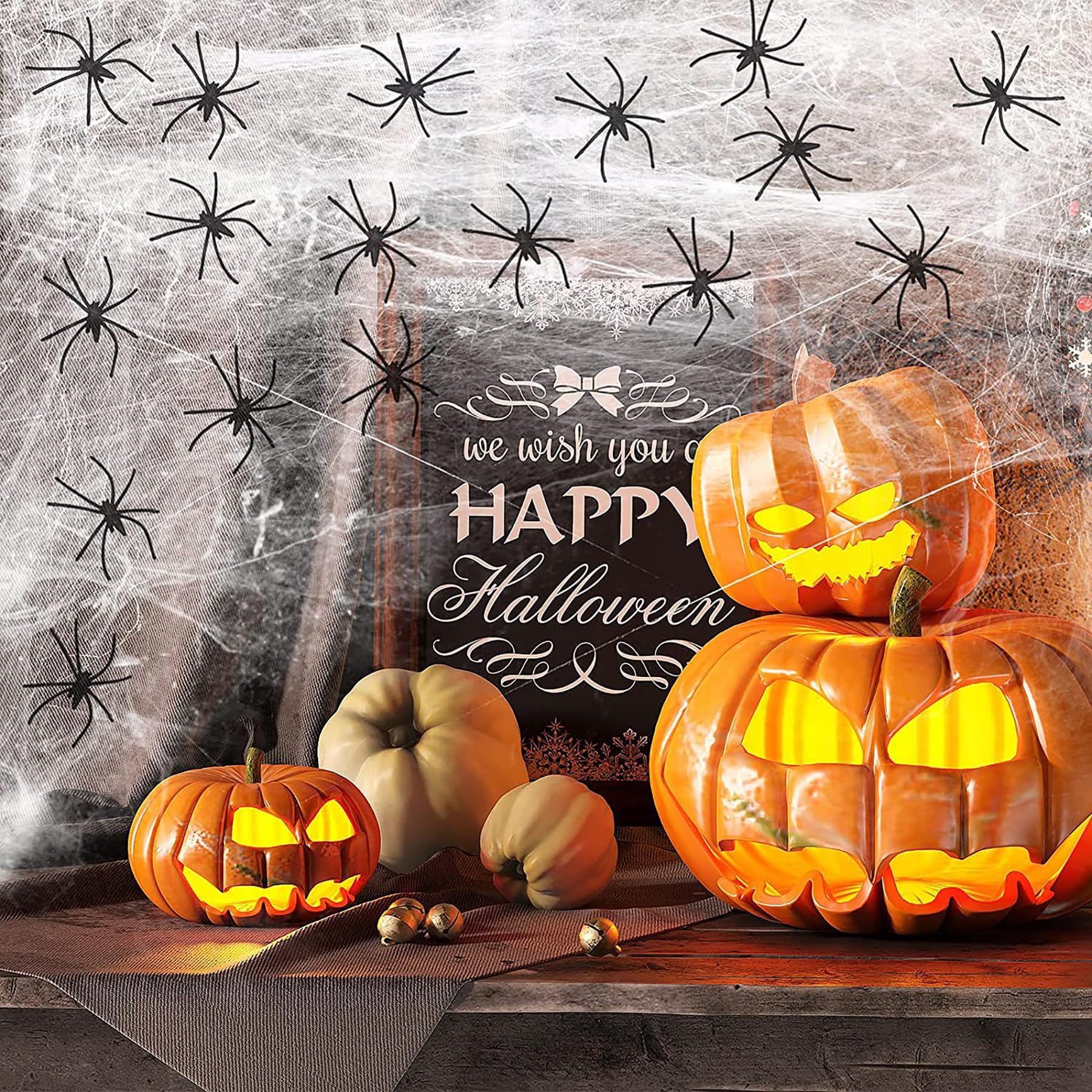 Halloween-Konfetti Set – Mit Spinnen, Hexen, Fledermäusen & Kürbissen, 60g, Aus PVC, Schwarz/orange