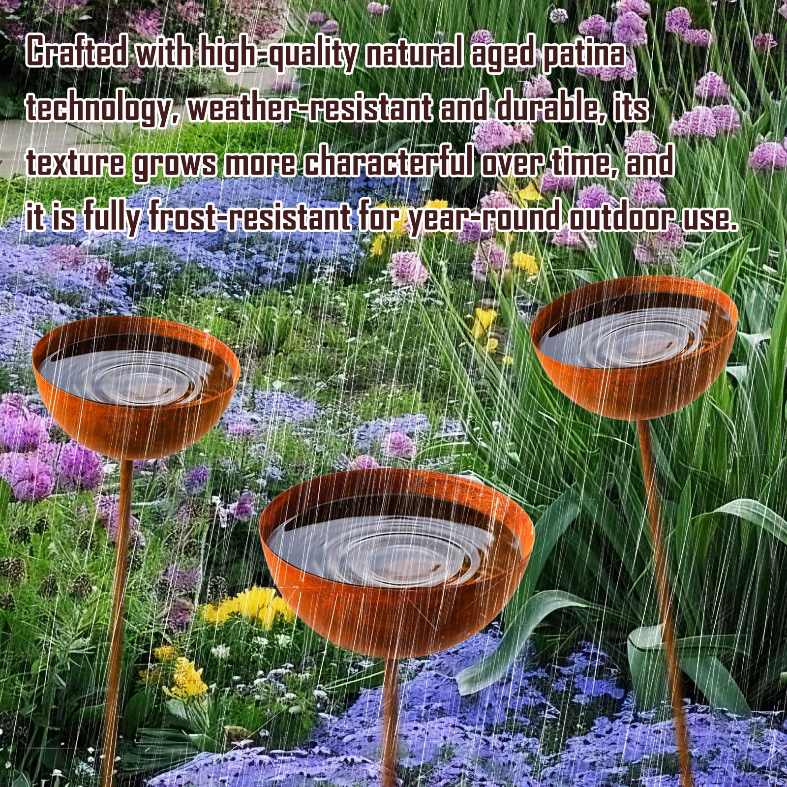 Gartendeko Vintage Gartenstecker Rost Gartendeko für Draußen Vogeltränke Garten Insektentränke Metall Rostiger Beetstecker Topfstecker 3er