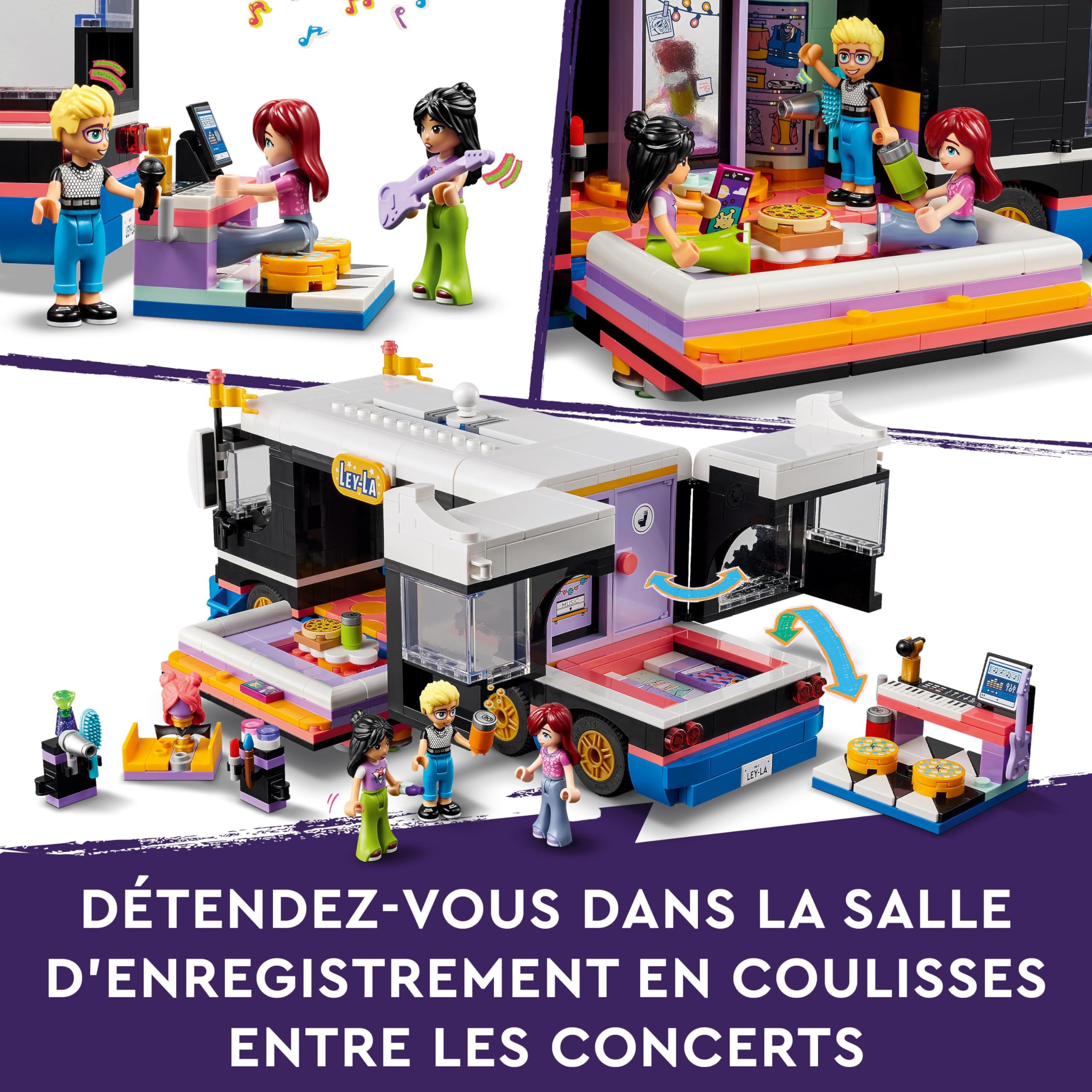 LEGO Friends Le Tourbus de la Star de la Pop, Jouet Musical avec 4 Mini-Poupées et Plein d'Accessoires, pour Les Amoureux de la Musique Dès 8 Ans 42619