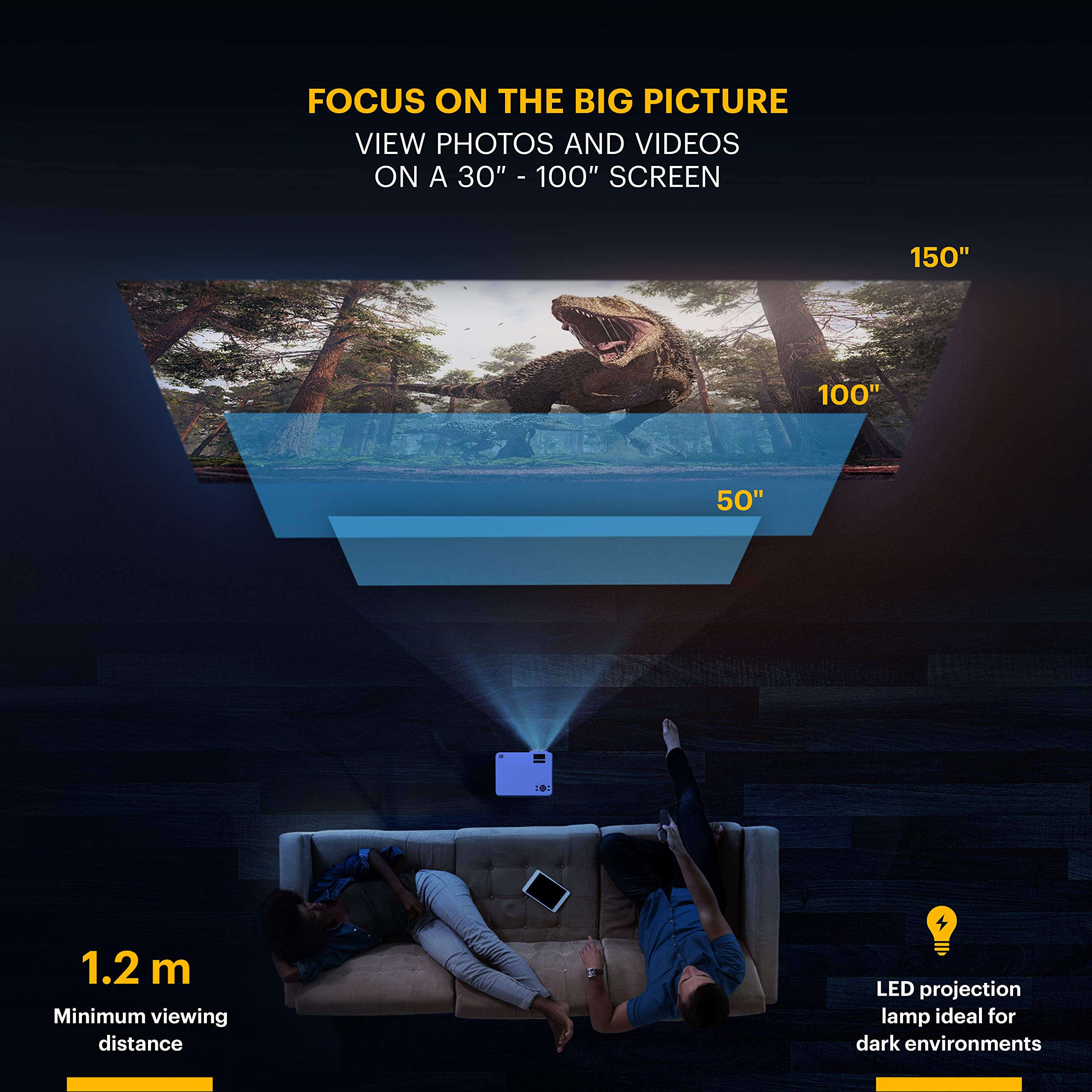 KODAK FLIK X4 Projektor domowy | Kompaktowy zestaw kina domowego LCD 4.0 Projekty do 150” z kompatybilnością 1080p i jasną lampą LED
