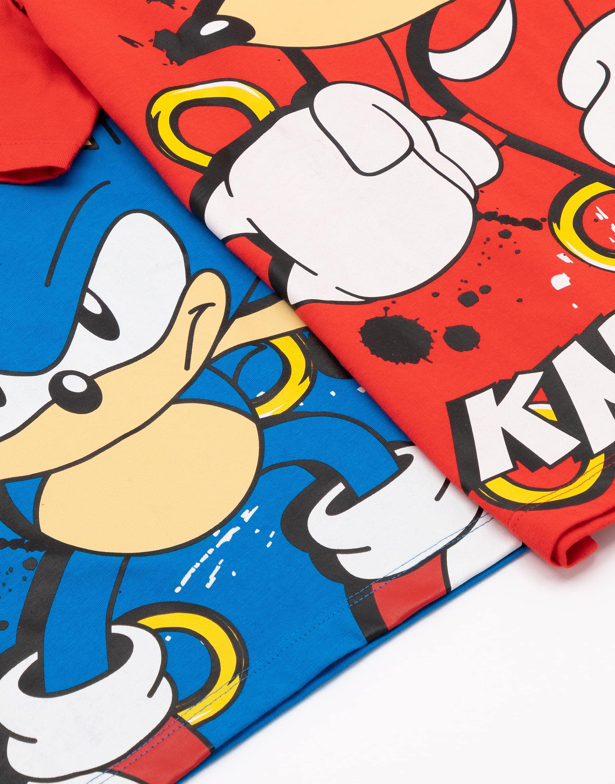 Sonic The Hedgehog T-Shirt 2 Pack Bambini | Ragazzi Ragazze Sonic Knuckles Gioco Film Personaggi Blu E Rosso Top | Doni di Beni per Lui lei