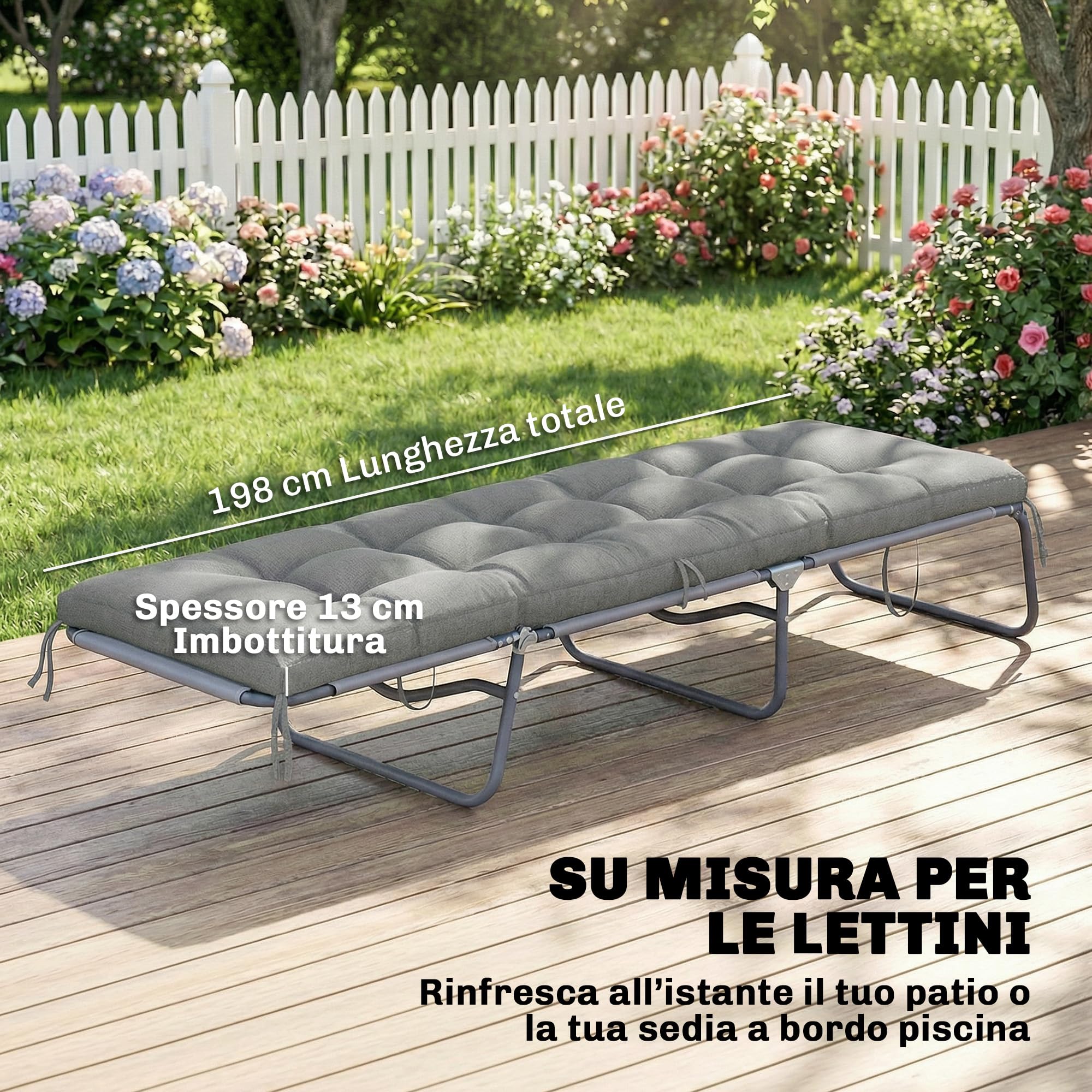 Outsunny Cuscino per Poltrona da Patio, UV50+ con Cinghie di Fissaggio, 198x65x13 cm, Grigio Chiaro