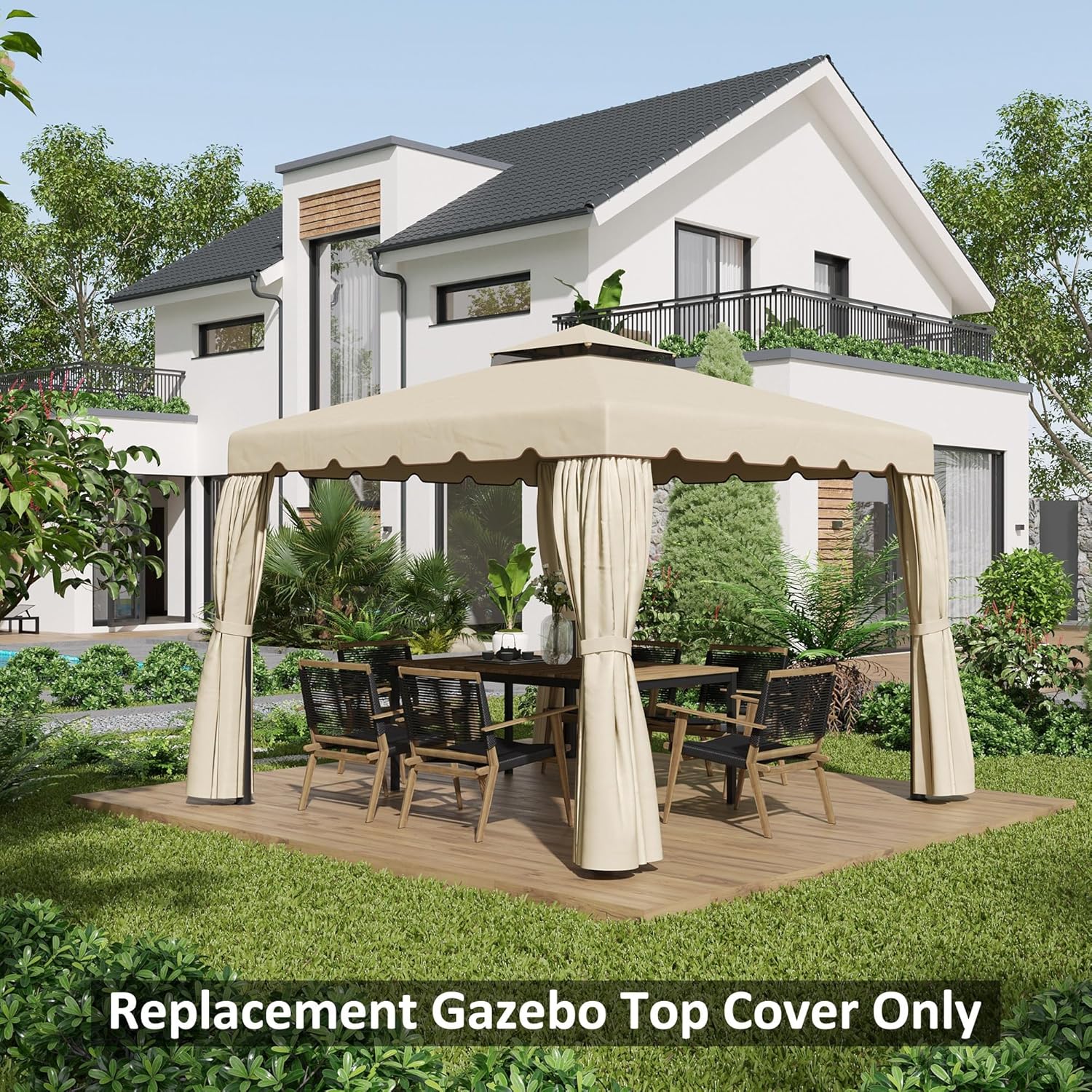 Outsunny 10' x 10' Gazebo Replacement Canopy, Gazebo Top Cover with Double Vented Roof for Outsunny 9.7' x 9.7' Frame for Garden Patio Outdoor (TOP ONLY), Beige