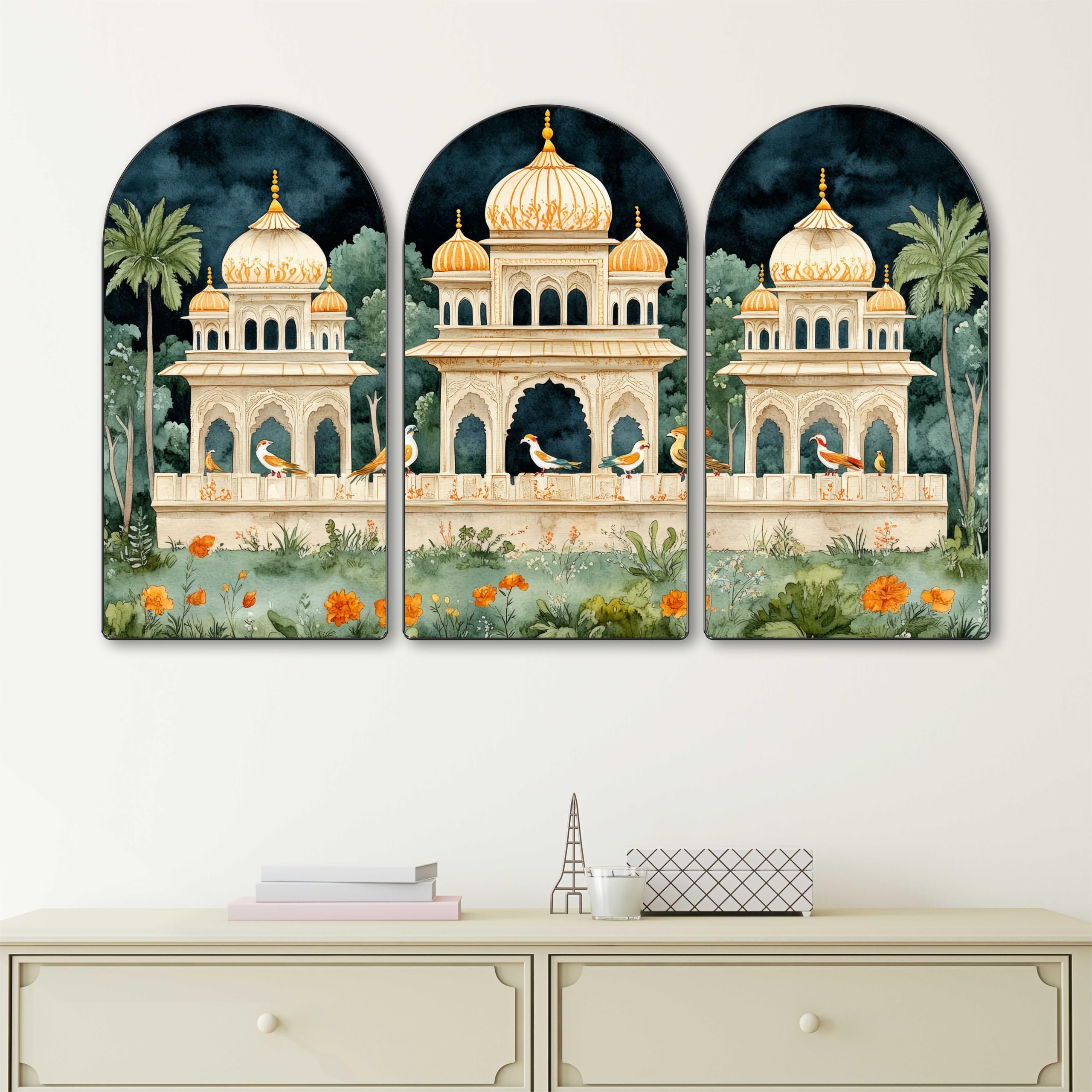 Livin'luxe Golden Tree Arch Shape 3 Panel Wall Painting Set -30 Livin'luxe Golden Tree Arch Shape 3 Panel Wall Painting Set -30