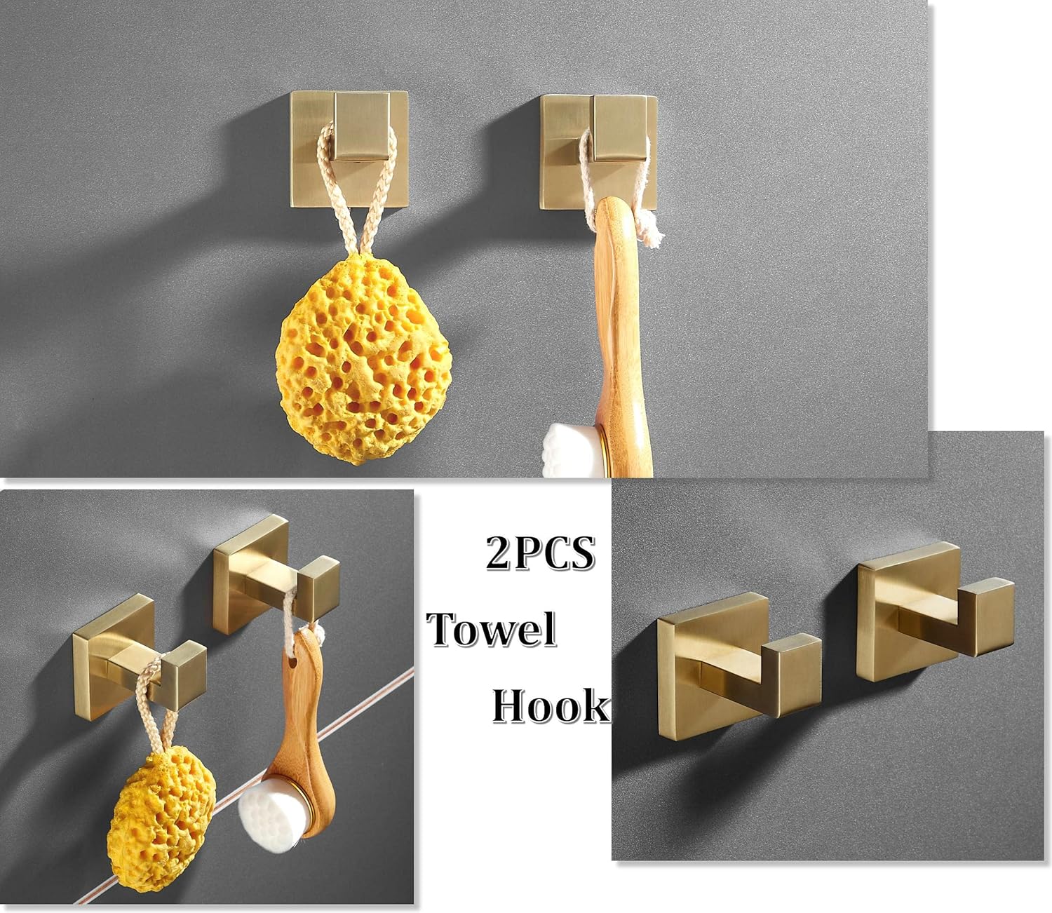 Bathroom Hardware Accessories Set 5-Piece: Towel Bar Toilet Paper Holder Hand Towel Holder Hooks - Brushed Gold Wall Mount Stainless Steel SHUNLI