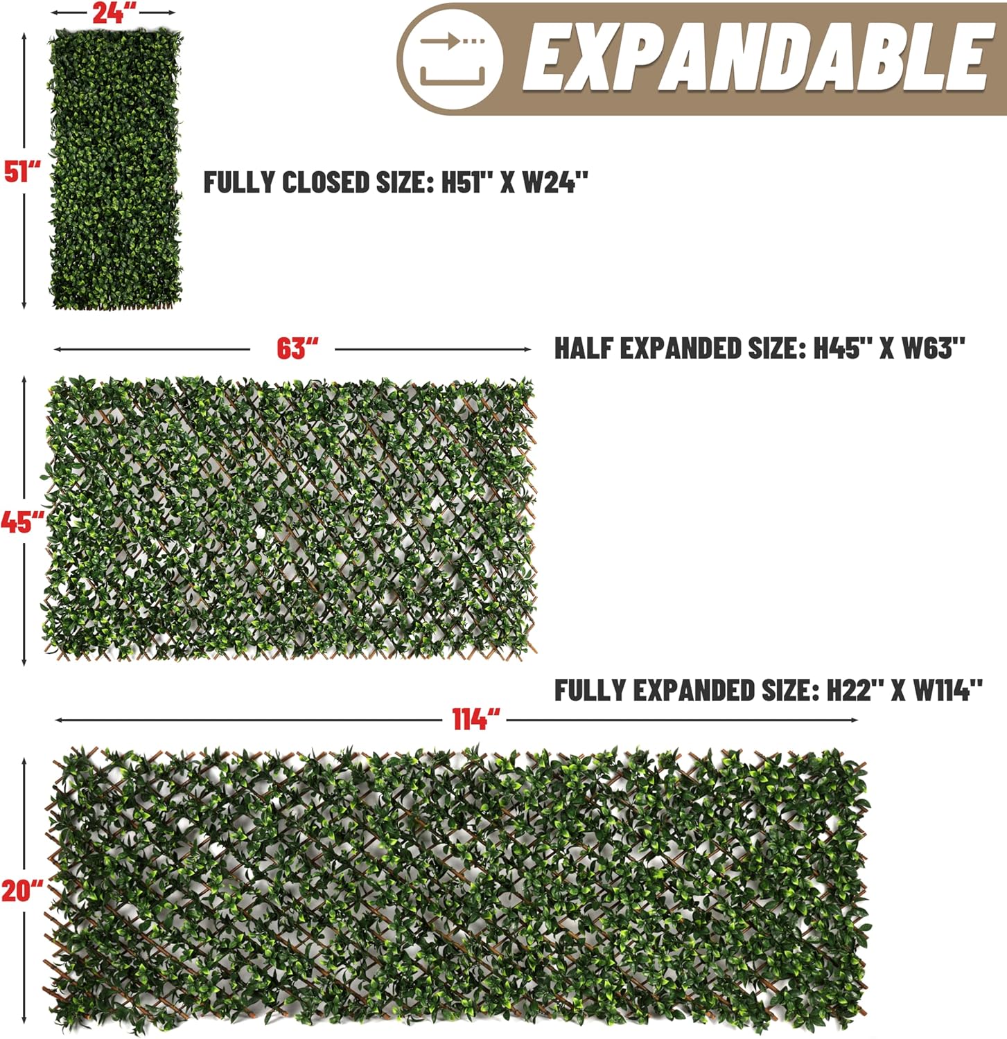 AMGO Artificial Ivy Expandable Fence Privacy Screen, Retractable Hedge, Faux Trellis for Balcony, Home, Patio & Outdoor Decorations - 1 Years Warranty (Double-Side Leaves, 2 Pack)