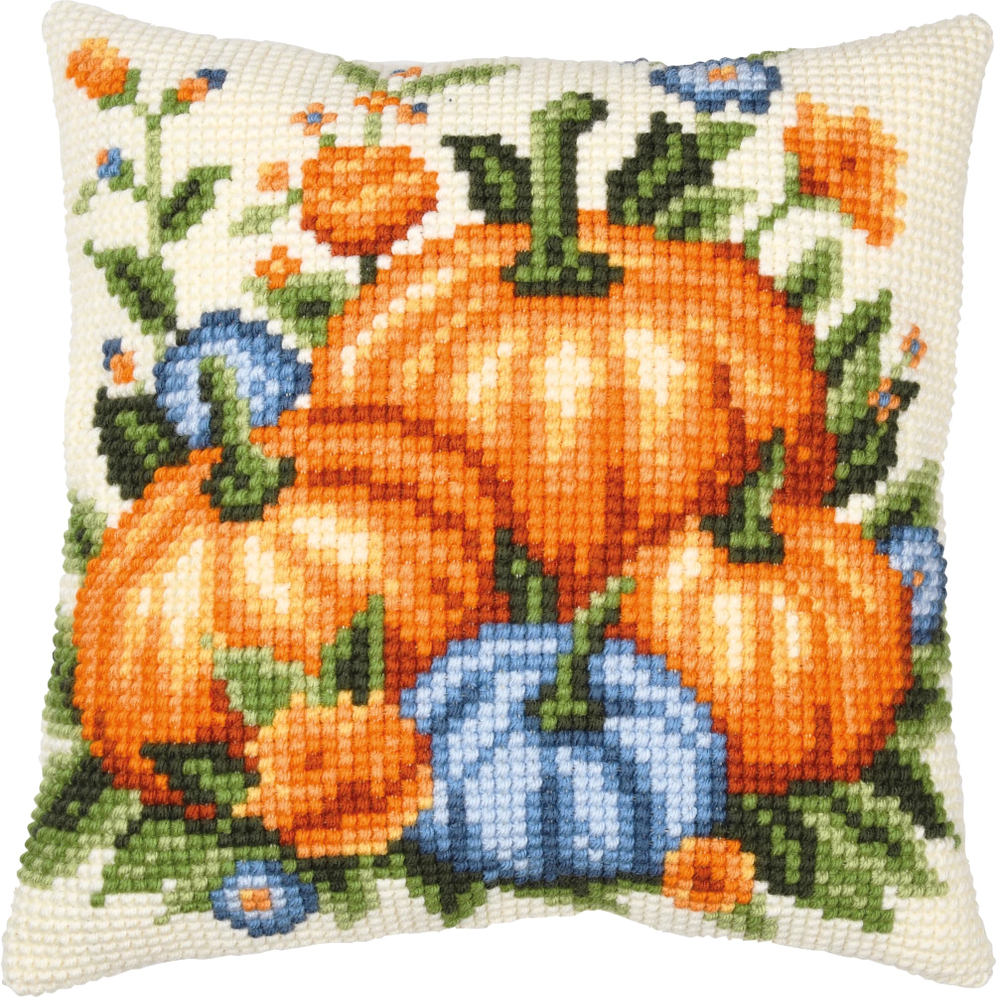 VERVACO Point De Croix Kit Coussin Complet Set Citrouilles Decoration Manuelle Broderie Kit Adulte Art Creatif Cadeau DIY 40 x 40 cmCross Stitch Embroidery