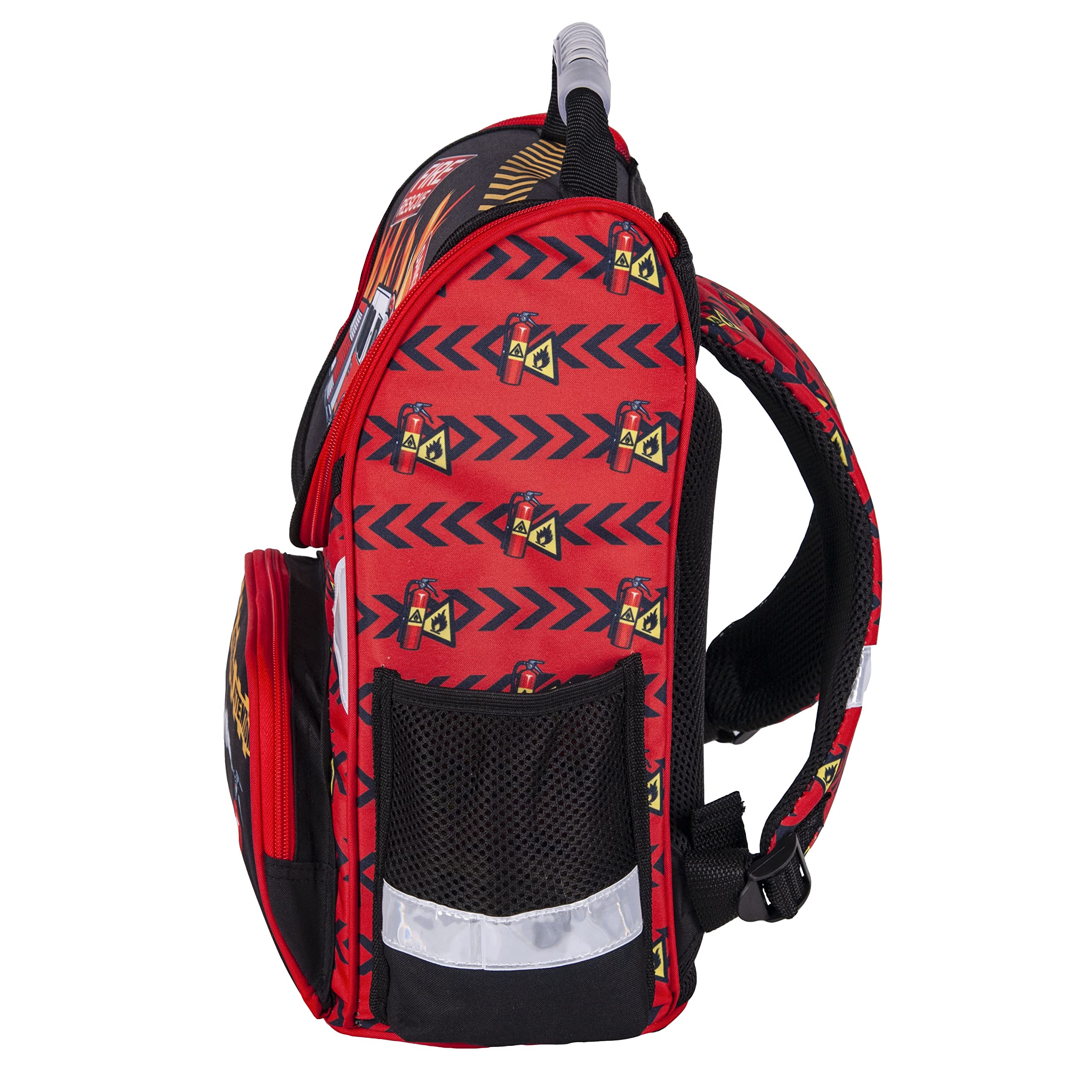 Goldkids Feuerwehr Firefighters Schulranzen Grundschule ergonomischer Ranzen Federmappe Federtasche Federmäppchen ohne Inhalt Turnbeutel Sporttasche 4er Set Fire