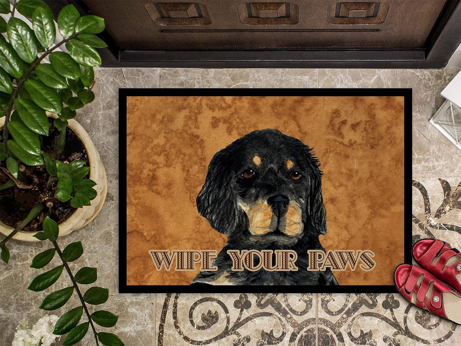 Caroline's Treasures SS4885MAT Gordon Setter Wipe Your Paws Doormat 18x27 Front Door Mat Indoor Outdoor Rugs for Entryway, Non Slip Washable Low Pile, 18H X 27W