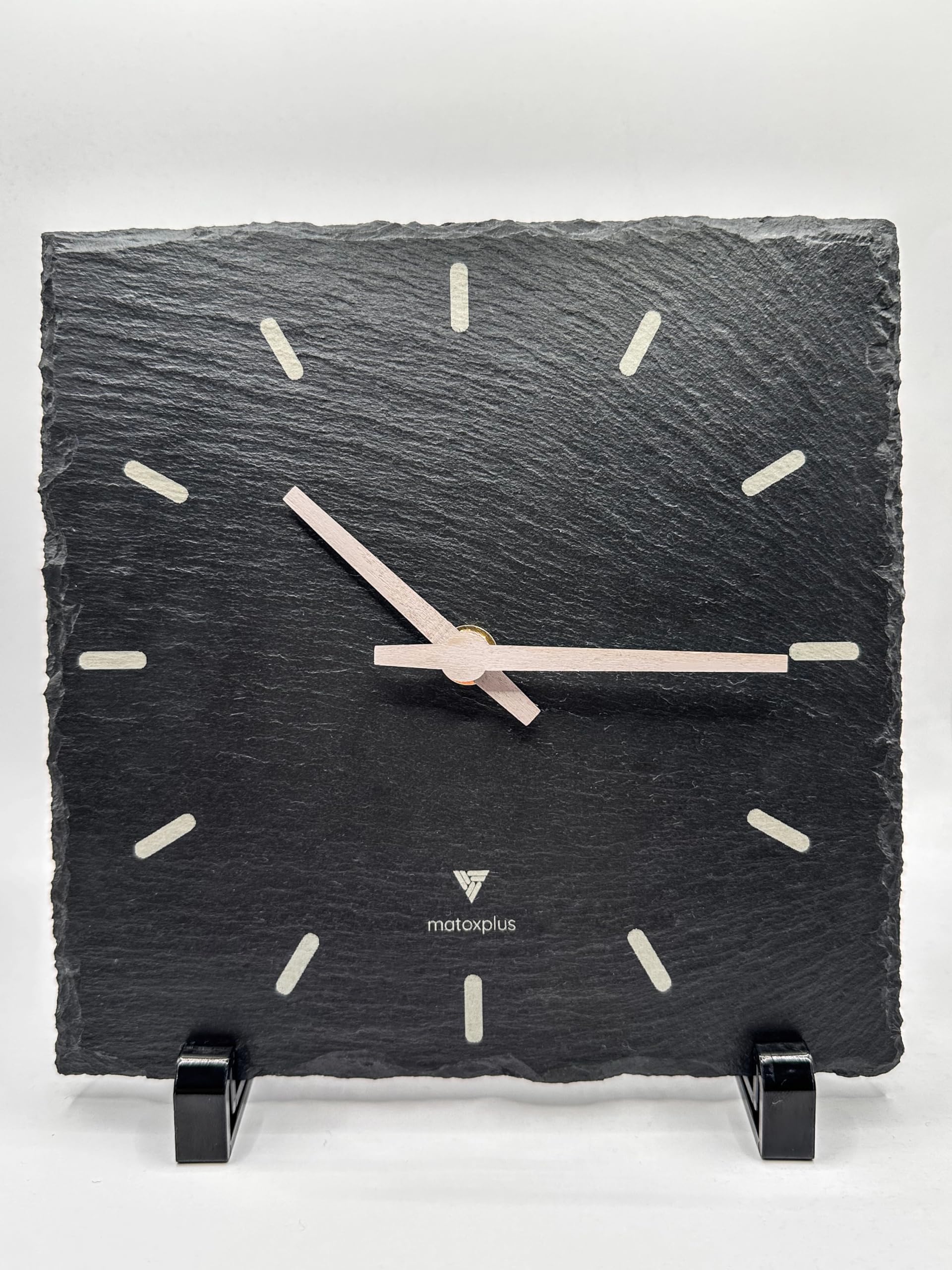Orologio da parete in vera ardesia, silenzioso e quadrato, in pietra naturale, 20 x 20 cm, per soggiorno e ufficio (ardesia grigio scuro, lancette grigio chiaro)