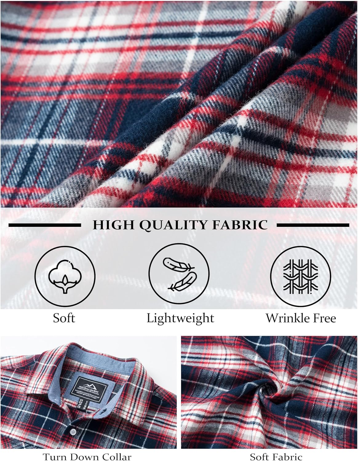 MAGCOMSEN Men's Flannel Shirts Cotton Long Sleeve Plaid Shirt Casual Fashion Button Up Shirts Jackets with 2 Pockets - Image 5