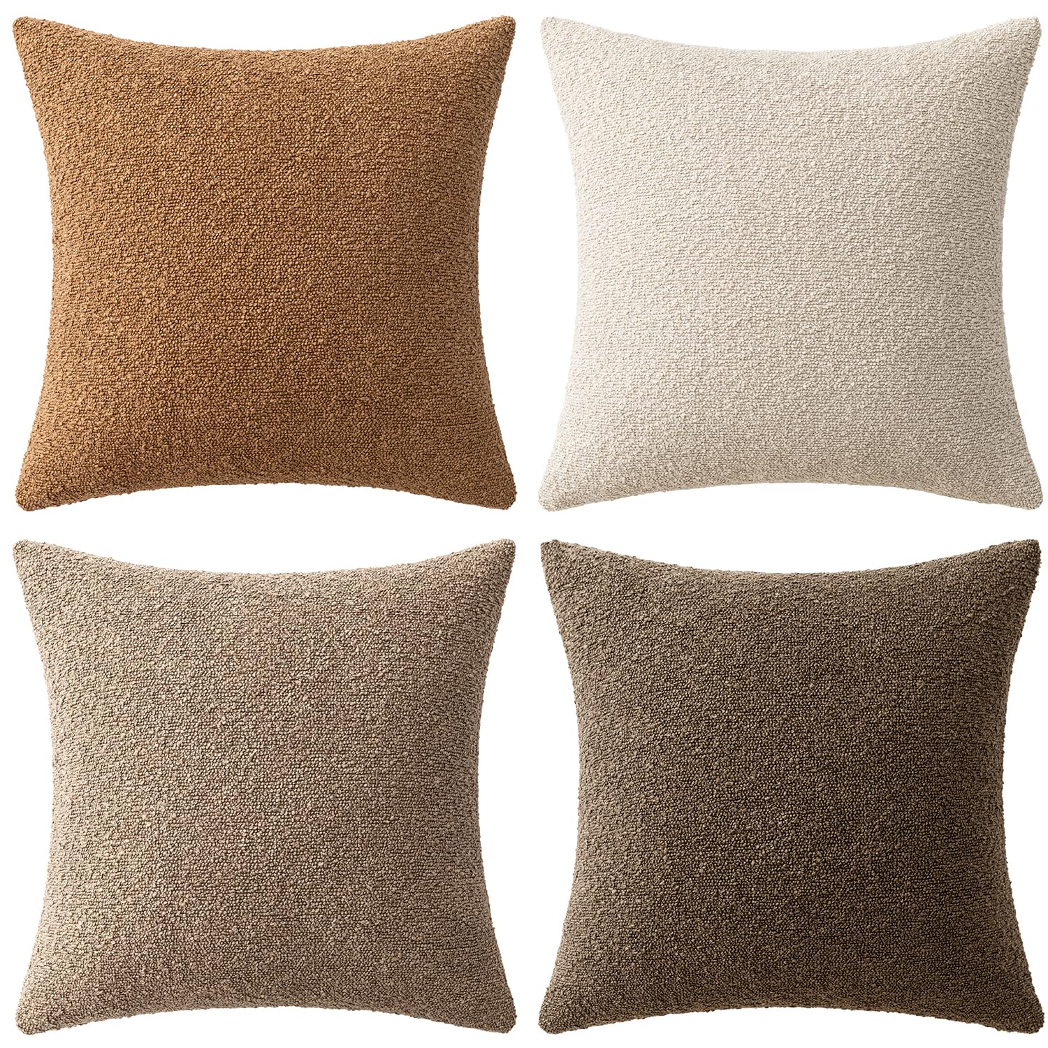 Paquete de 4 fundas de almohada decorativas con textura de boucle de 18 x 18 pulgadas, fundas de almohada sólidas con acento marrón neutro para otoño, modernas, estilo bohemio, sillón, sofá 6