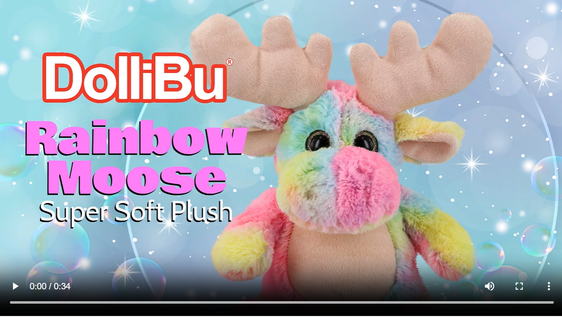 DolliBu Rainbow Lying Moose Stuffed Animal - 9 Inch Soft Plush Toy For Kids & Adults