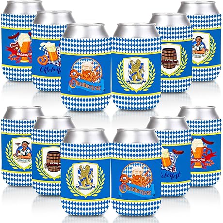 Whaline Oktoberfest Decorations Party - 12 Pcs Can Sleeves German Beer Festival Covers