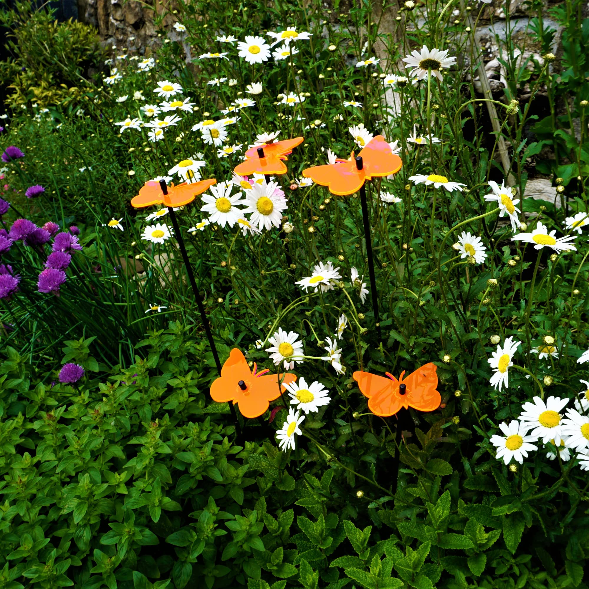 Ornamenti da Giardino Guardiano Delle Farfalle 3 Pali Decorativi 50cm Altezza Accessorio da Giardino all'Aperto, Regalo per Giardinieri, Colour :yellow/orange/green (3) YO