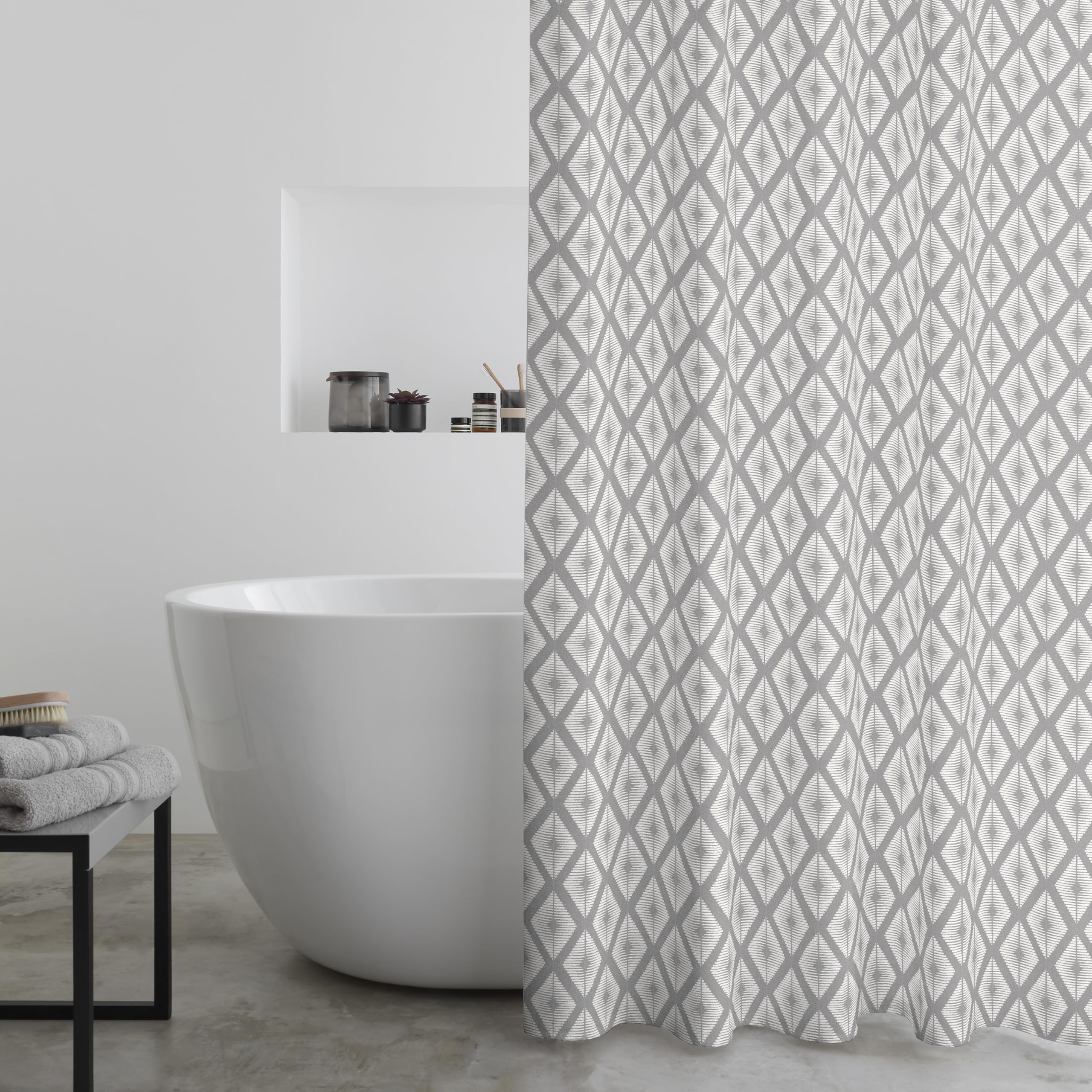 Catherine Lansfield Aztec Diamond180x180cm Shower Curtain Panel Silver Grey