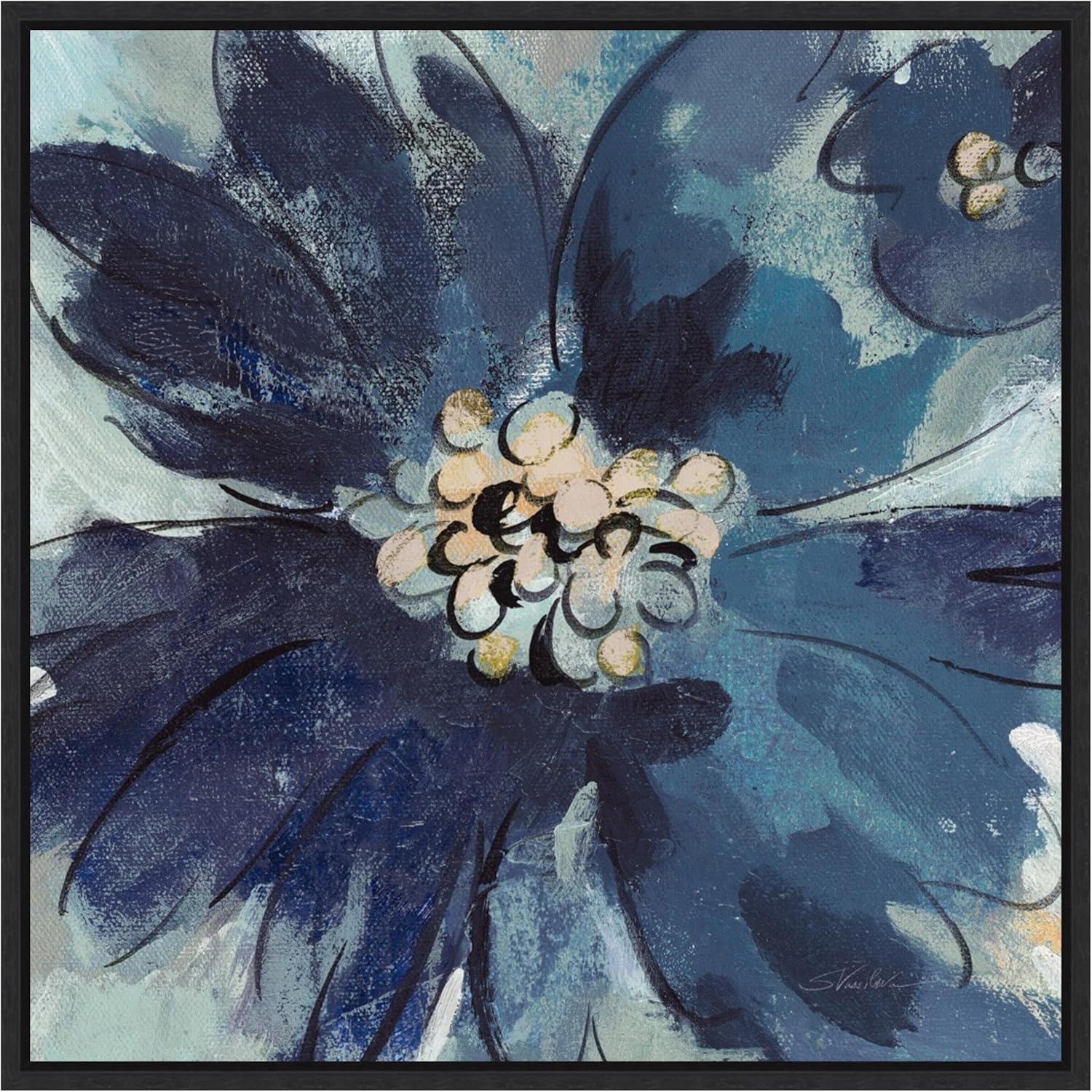 Amanti Art Framed Canvas Wall Art 30x30 Inky Floral III Cool by Silvia Vassileva, Framed Wall Art Canvas, Flowers Artwork, Traditional Decor, Large Poster Painting for Living Room, Bedroom, Bathroom,