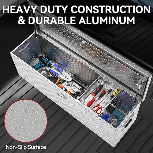 Miniatura 6 de YITAMOTOR Cajas de herramientas para caja de camión de 48 pulgadas, de aluminio resistente con estante deslizante, caja de herramientas de placa de