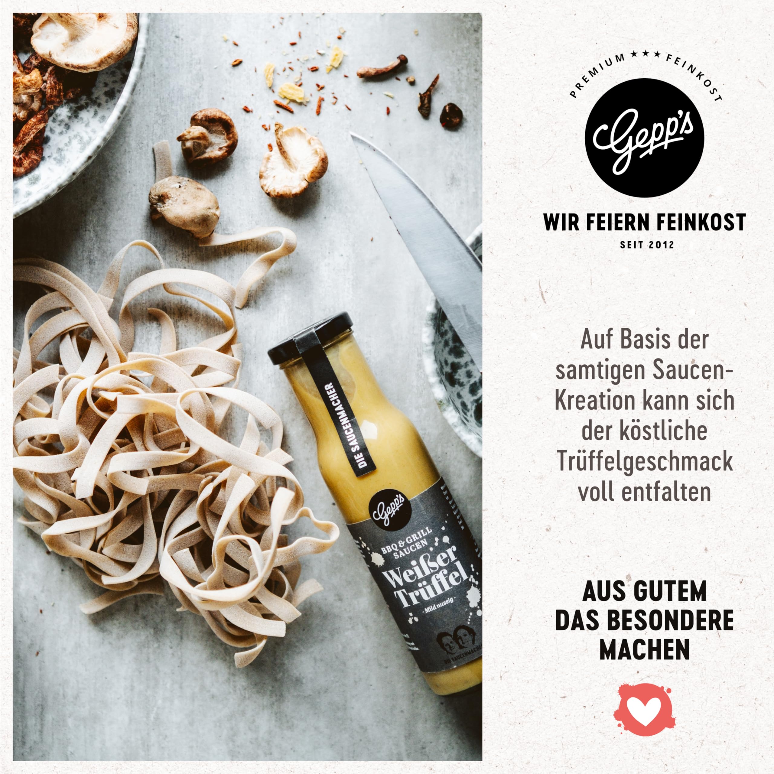 Gepp’s Feinkost Trüffelglück Geschenkbox mit Sommertrüffel Bruschetta, Trüffelpesto, weißem Trüffelöl, Single Tartufo Nero, Weißer Trüffel Sauce & Pasta