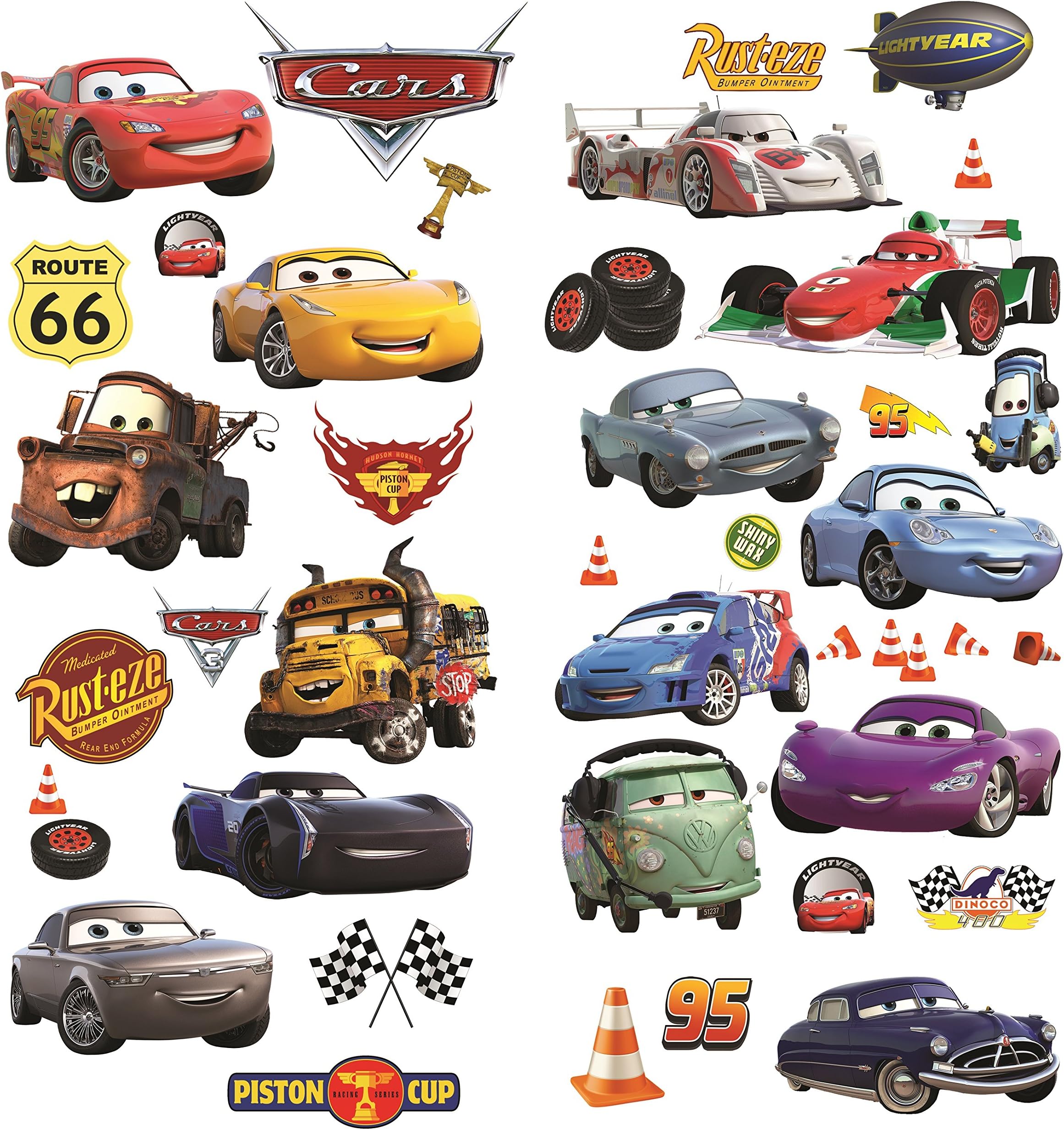 Cars 3D Cartoon Wall Stickers for Bedrooms Boys and Girls Mural Decal Size: Large