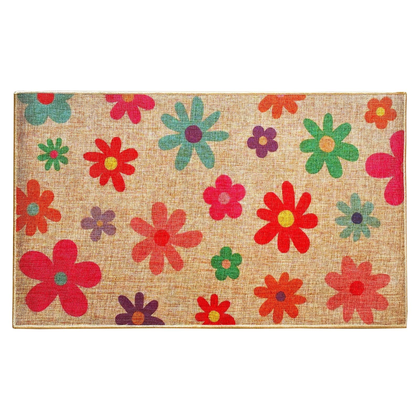THEYGE Flower Welcome Doormat Outdoor Indoor Floral Door Mat Front Back Door Aesthetic Daisy Flower Entrance Welcome Mat Inside Outside Non Slip
