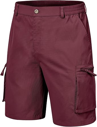 QPNGRP Mens 9" Inseam Stretch Waist Zipper Cargo Shorts with 6 Pockets