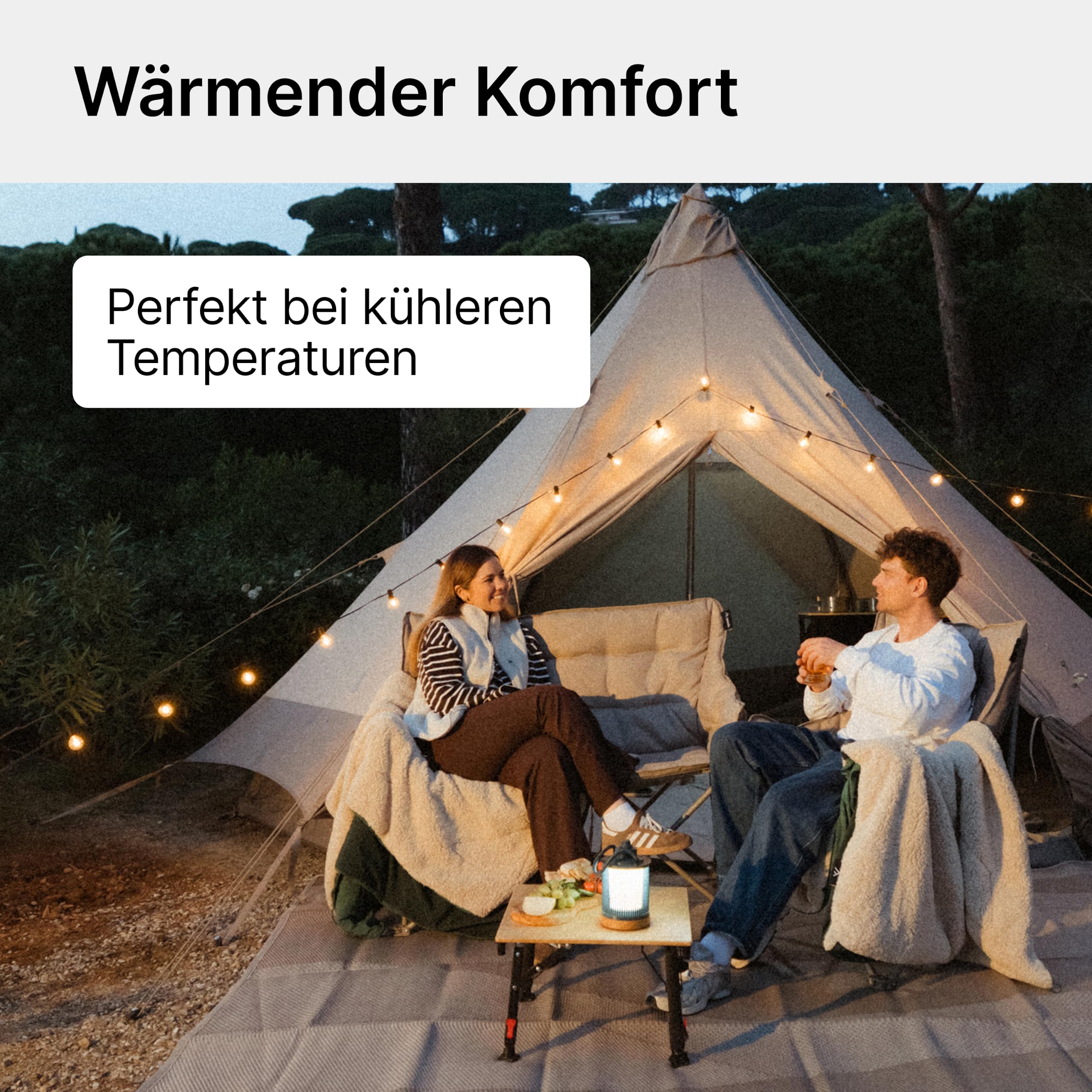 qeedo Johnny Cozy Faltbarer Campingbank gepolstert mit Cozy Bezug – Sofa-Feeling für 2 Personen – Rucksack-Packtasche – bis 300 kg belastbar