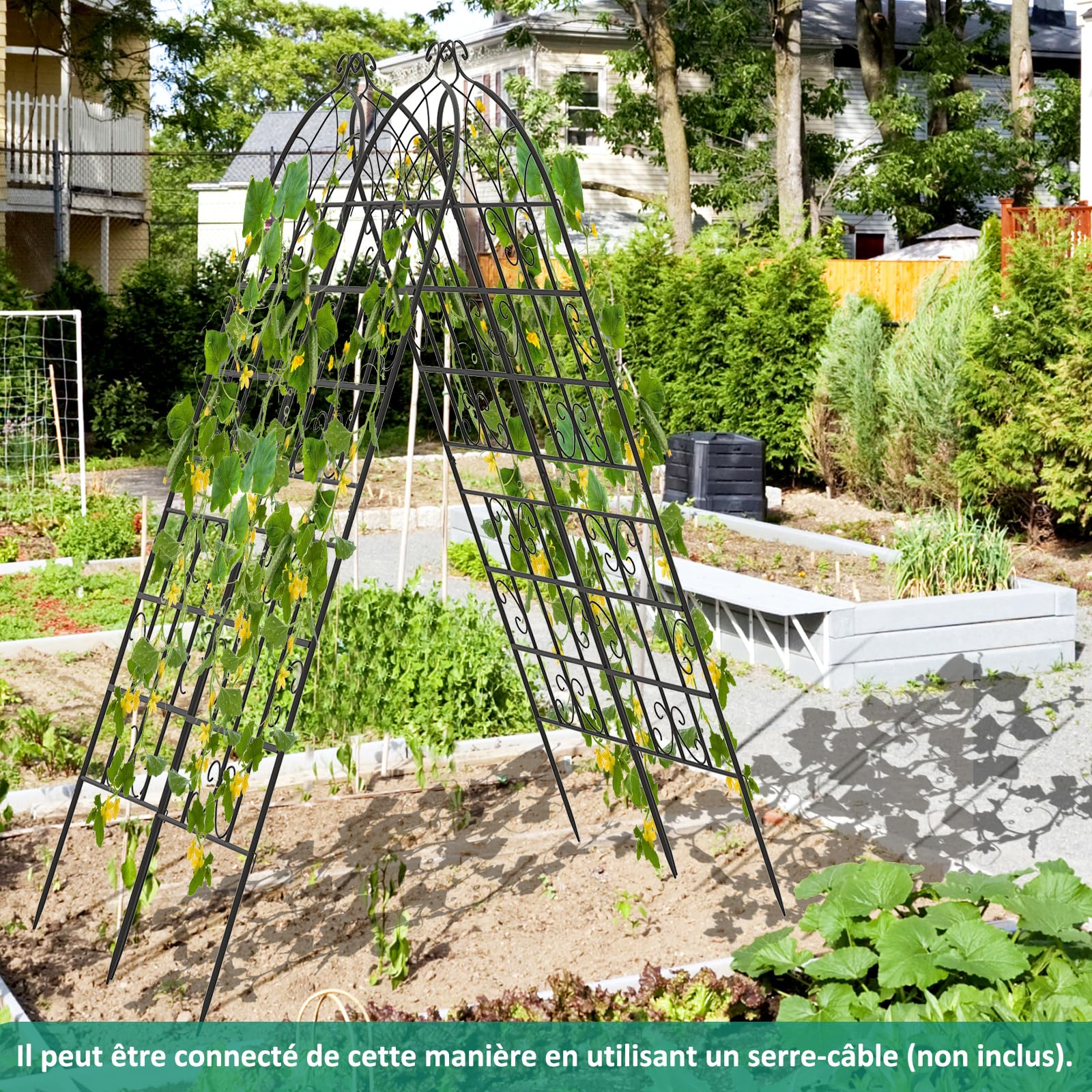 COSTWAY Lot de 2 Treillis de Jardin en Métal 180 x 50 cm, Clôture Décorative pour Plante Grimpante, Grille Fleurs Antirouille pour Jardin, Cour, Patio, Noir