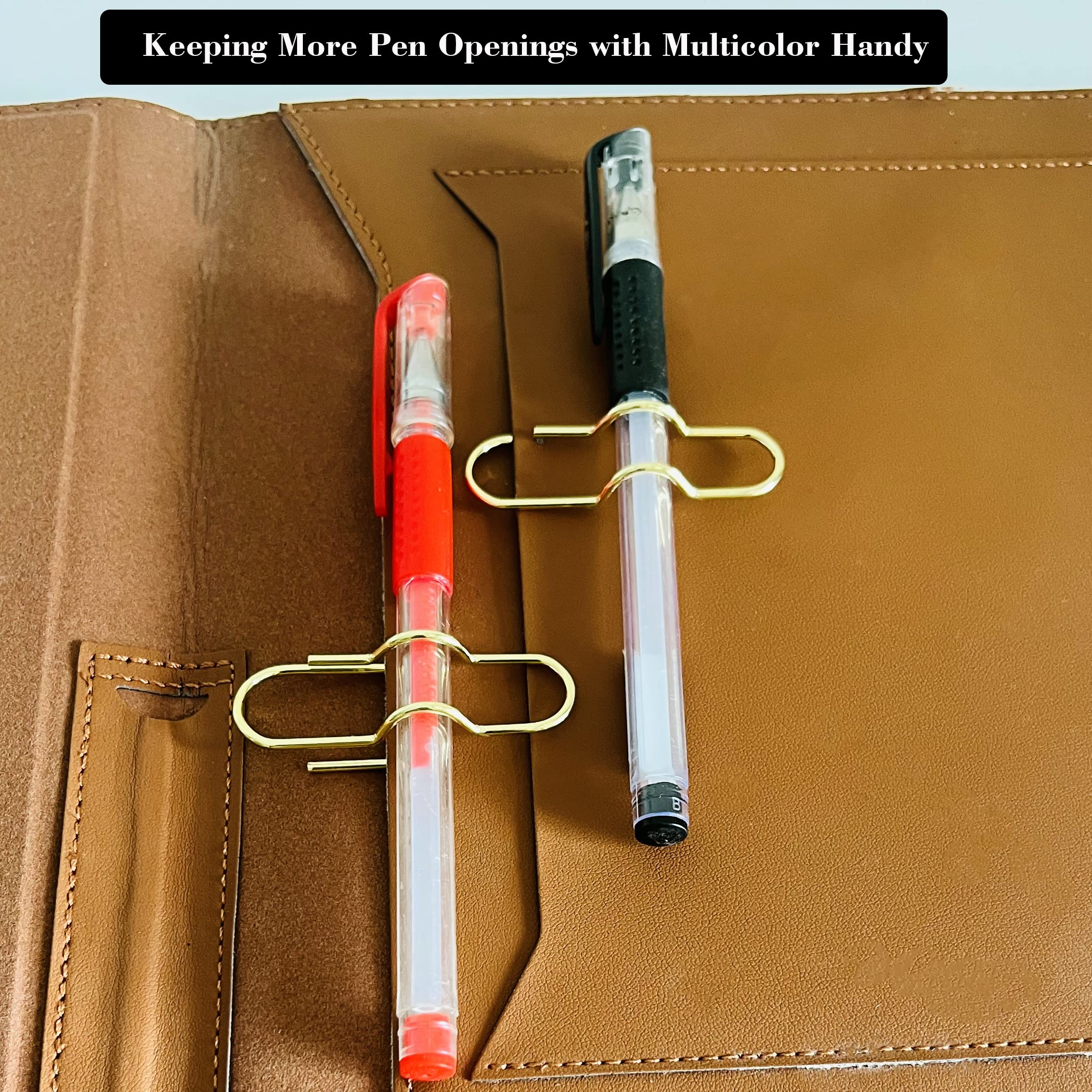 12-Pack Gold Paper Clip Pen Holders - Metal Pen Clips For Notebooks & Planners