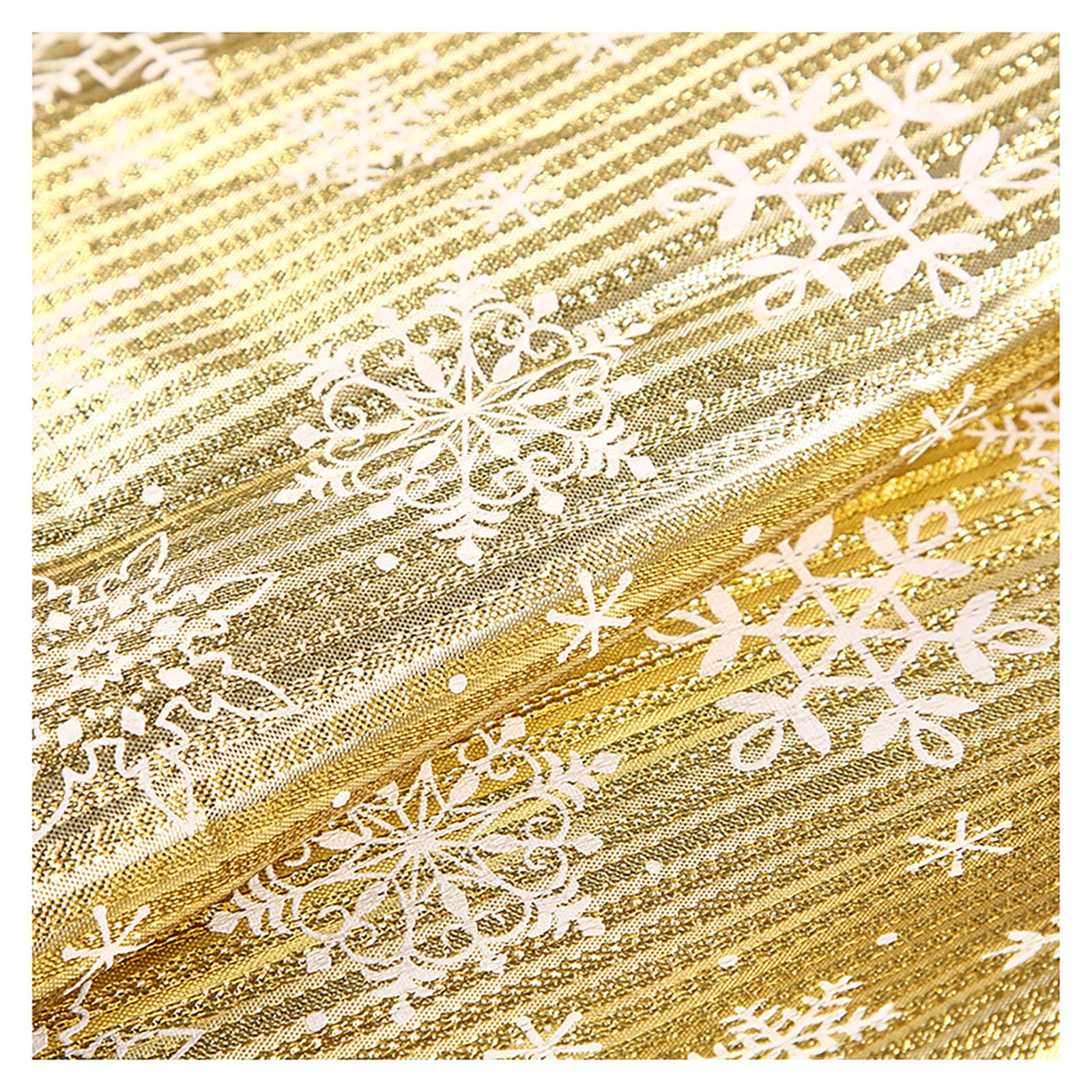 3 yards - Tessuto natalizio dorato, in poliestere, per cucito, fiori, con motivo a fiocchi di neve, per fai da te, abbigliamento, tovaglie, sfondi, scrapbooking (148 cm)