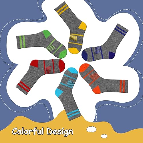 Miniatura 5 de Comfoex Calcetines deportivos de media pantorrilla acolchados para niños grandes de 4 a 10 años, 6 pares