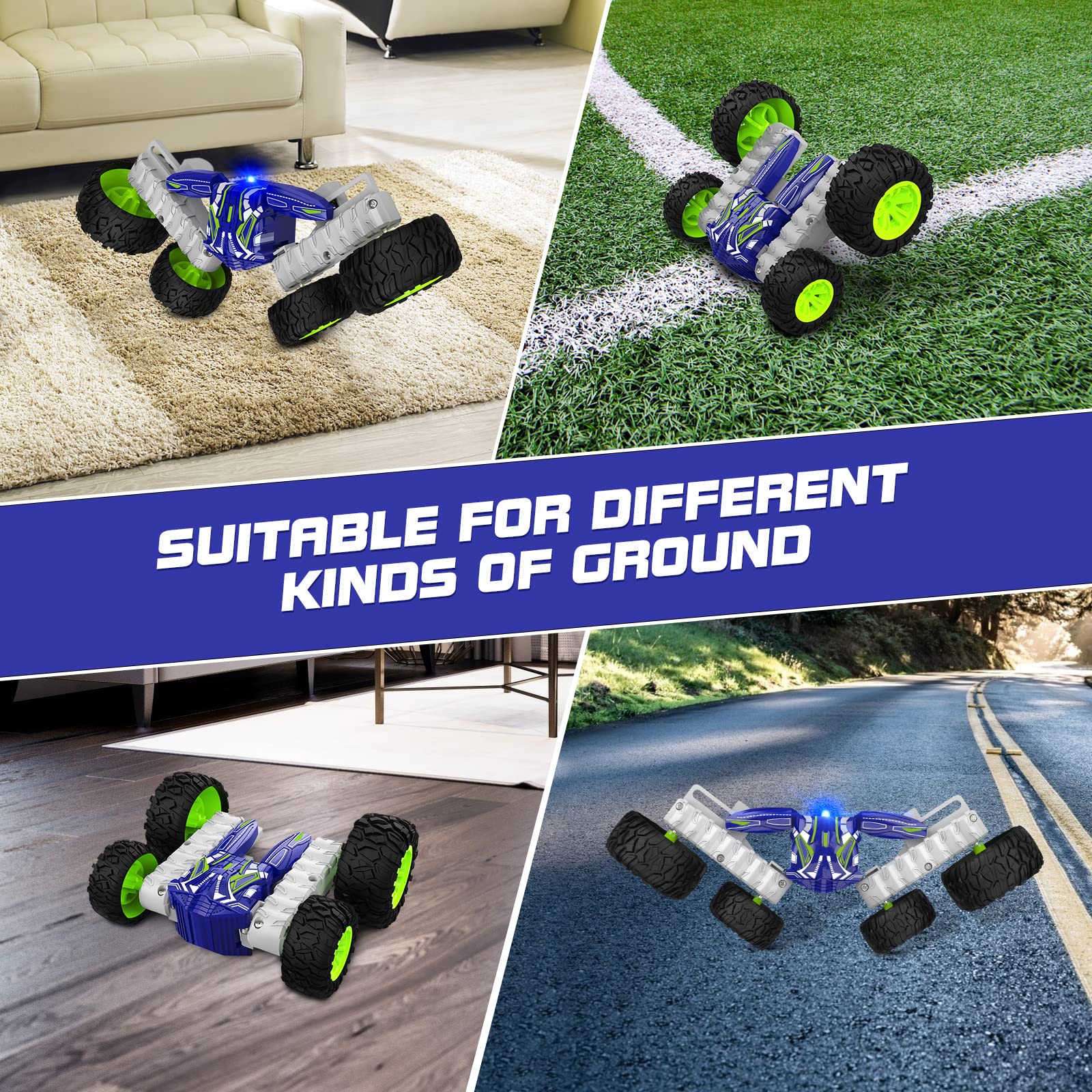 EYLM Macchina Telecomandata per Bambini 4WD RC Stunt Car 2.4GHZ Auto Radiocomandata con 360°Rotazione Acrobatica e Luce LED, Veicolo di Telecomando per Bambini Giocattoli Regalo