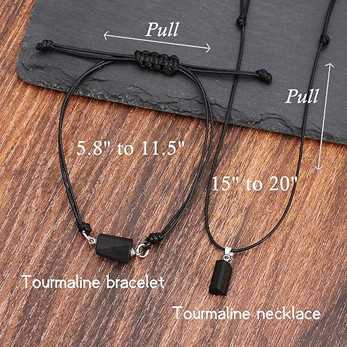 Miniatura 4 de Pulsera de turmalina negra, pulsera de cuero curativo, pulsera de turmalina curativa, regalos para mujeres