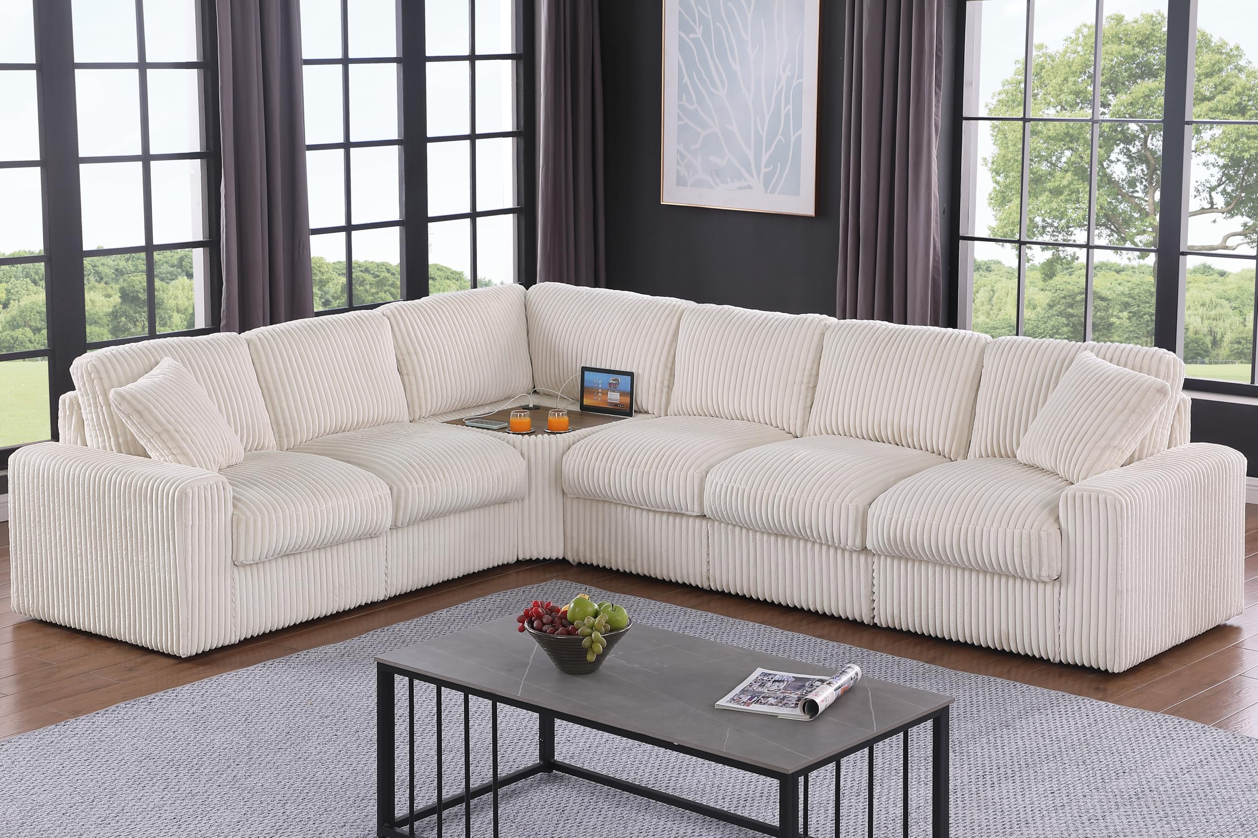 Photo 1 of ***MISSING PARTS***'
Ball & Cast 116" Oversized Modular Sectional Sofa,Large Corduroy Upholstered Couch L-Shaped 7 Seat with Movable Ottoman & 2 Pillows,Comfty Sectionals W/Cup Holders & USB Ports,for Living Room,Beige